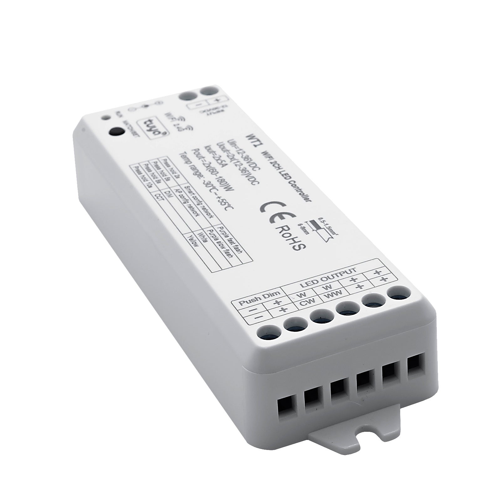 WT1 Contrôleur LED intelligent WiFi pour bandes de projecteurs Unité de commande WiFi Dimmer 2,4 G CCT 2 CH 12-24 V Commande vocale Google Alexa - 4