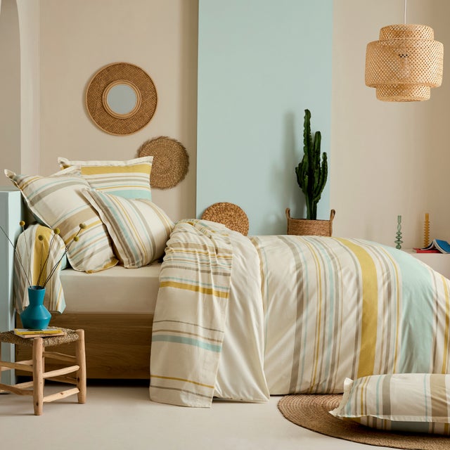 Drap plat coton rayures bayadère - Ecru - 180x290 cm - Coton