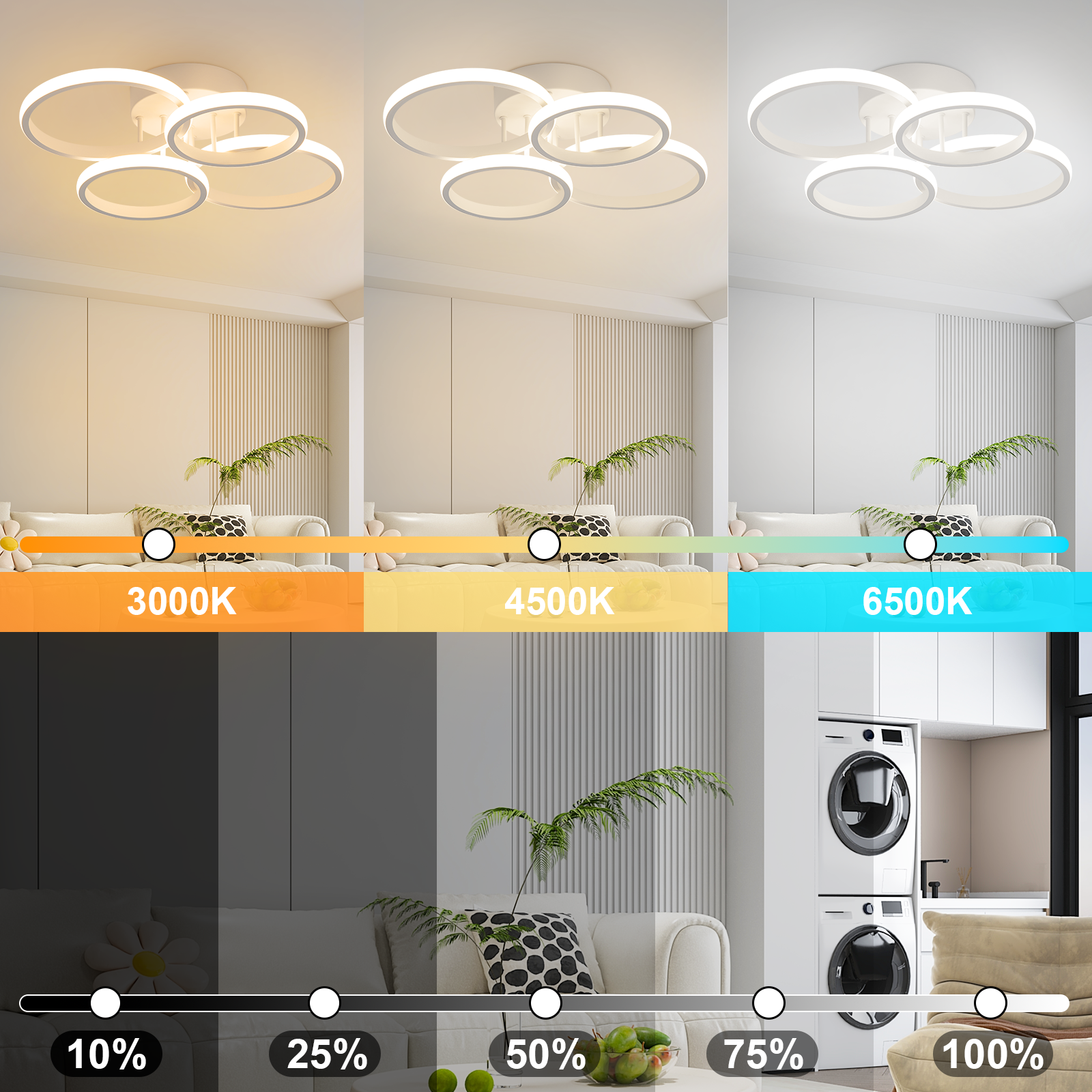 ZMH Nowoczesna biała lampa sufitowa LED 48W 55cm ściemnialna z pilotem do salonu i sypialni - 7