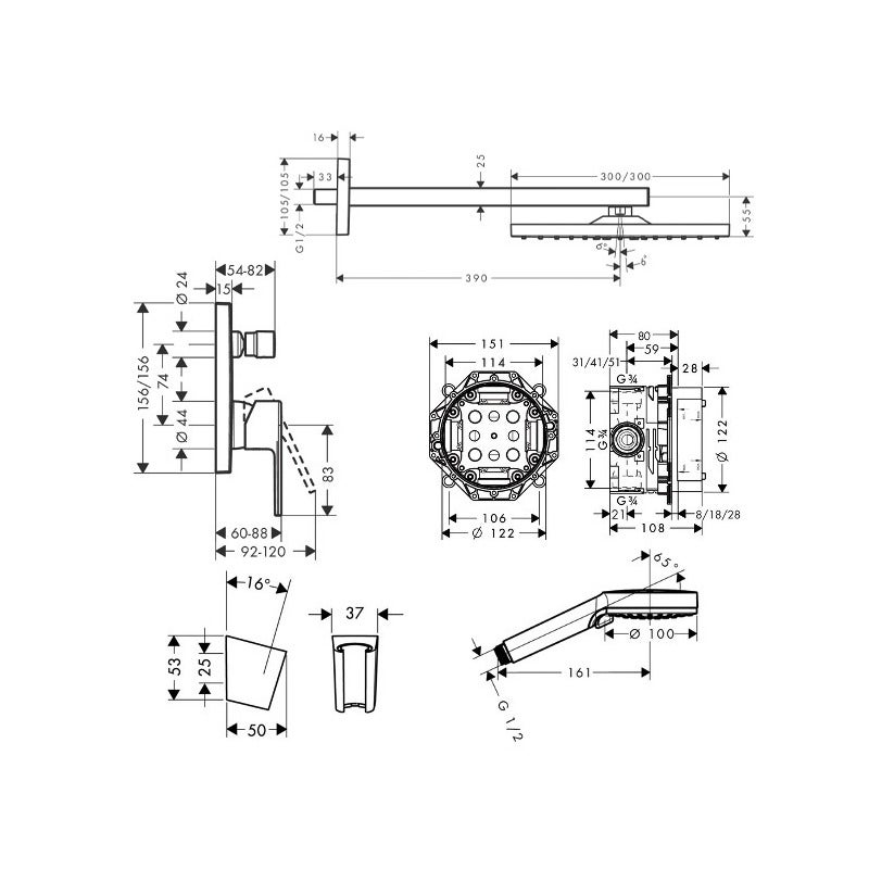 Hansgrohe Vernis Shape Pulsify Set de douche encastré tout en 1 avec douche de tête 300 XXL + Douchette 3 jets, noir mat - 5