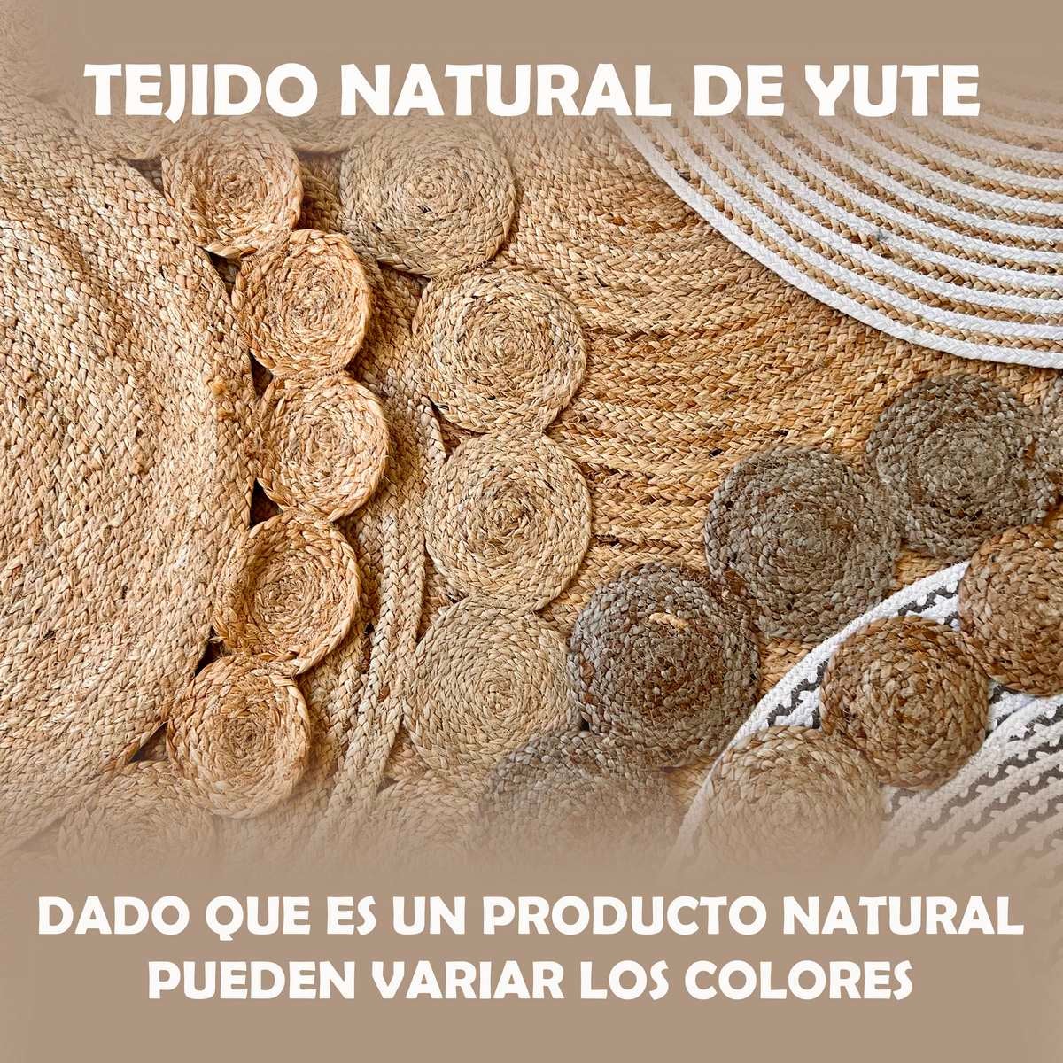 Tapis rond tressé avec cercles blancs en jute naturel, Ø 120 cm - 2