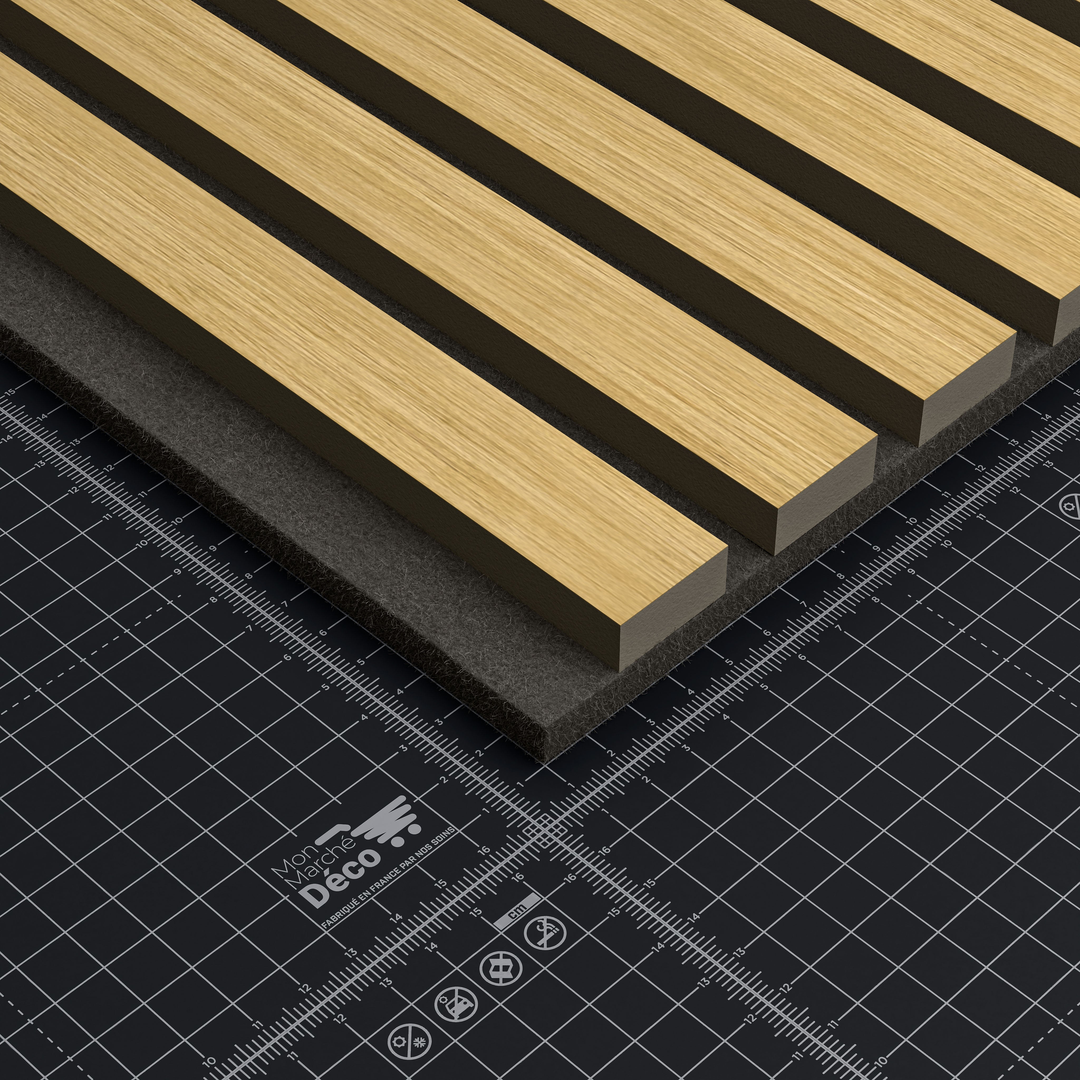 Lot de 2 Panneaux Tasseaux Bois - Chêne Feutre Noir - 3 m², 2500 x 600 mm, Mon Marché Déco - 2