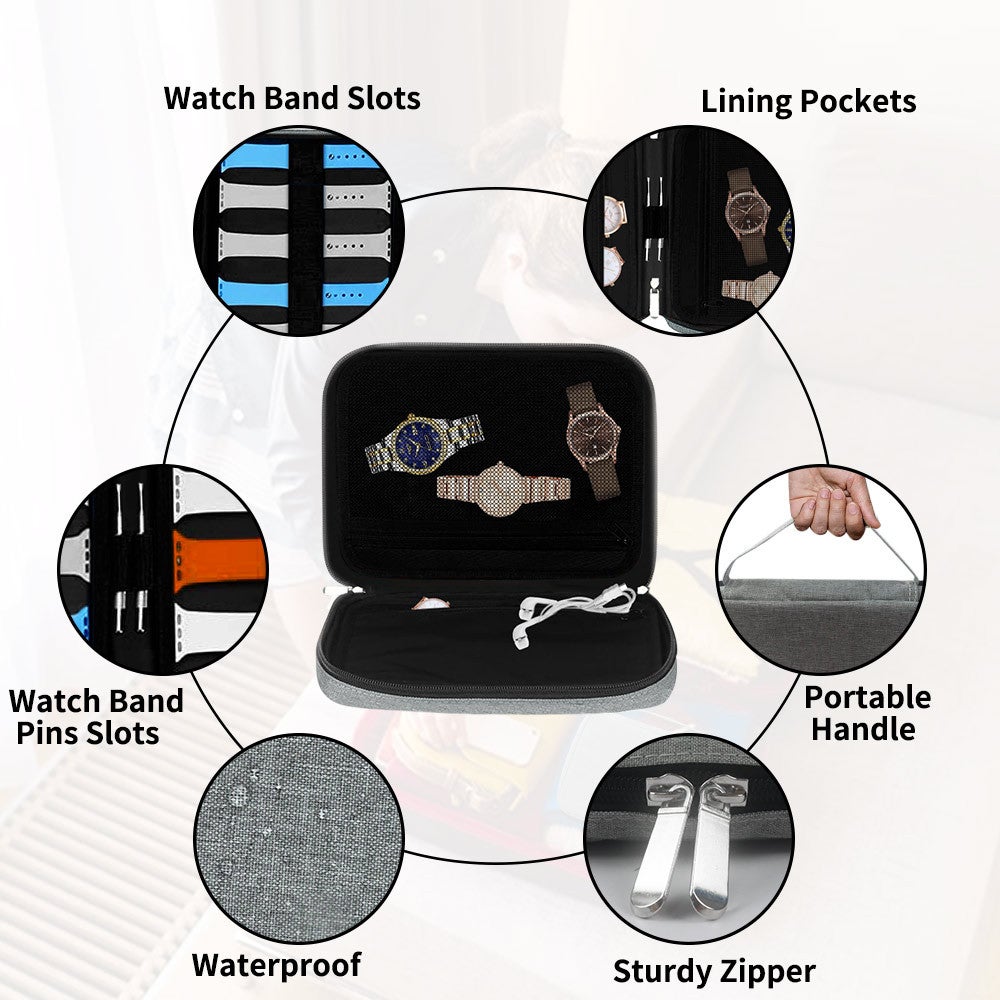TIESOME Sac De Rangement Pour Bracelets De Montre - Organisateur Toile Avec Poches | Bleu Marine