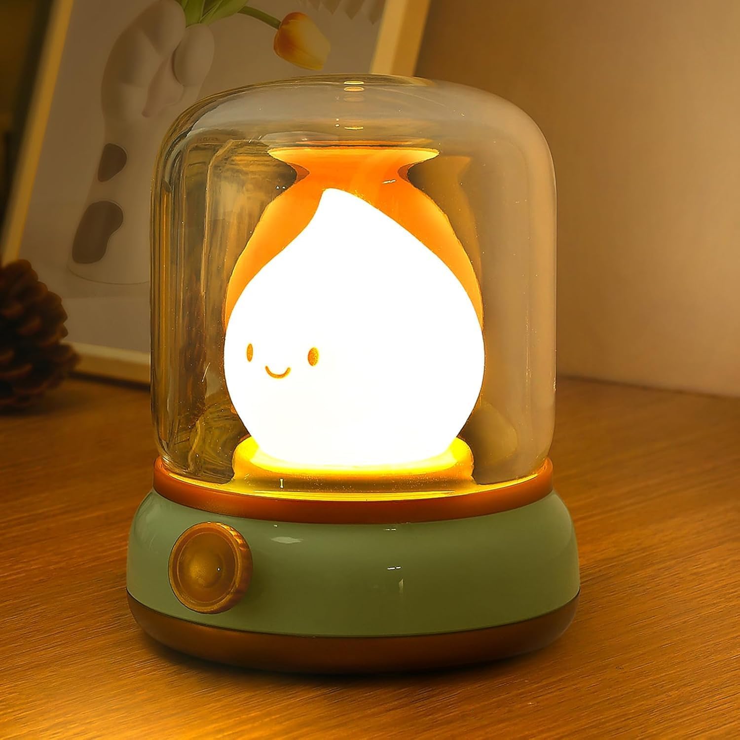 Ściemnialna lampka nocna LED z ciepłym światłem i światłem świecy (migotanie) – Ładowana przez USB lampka nocna