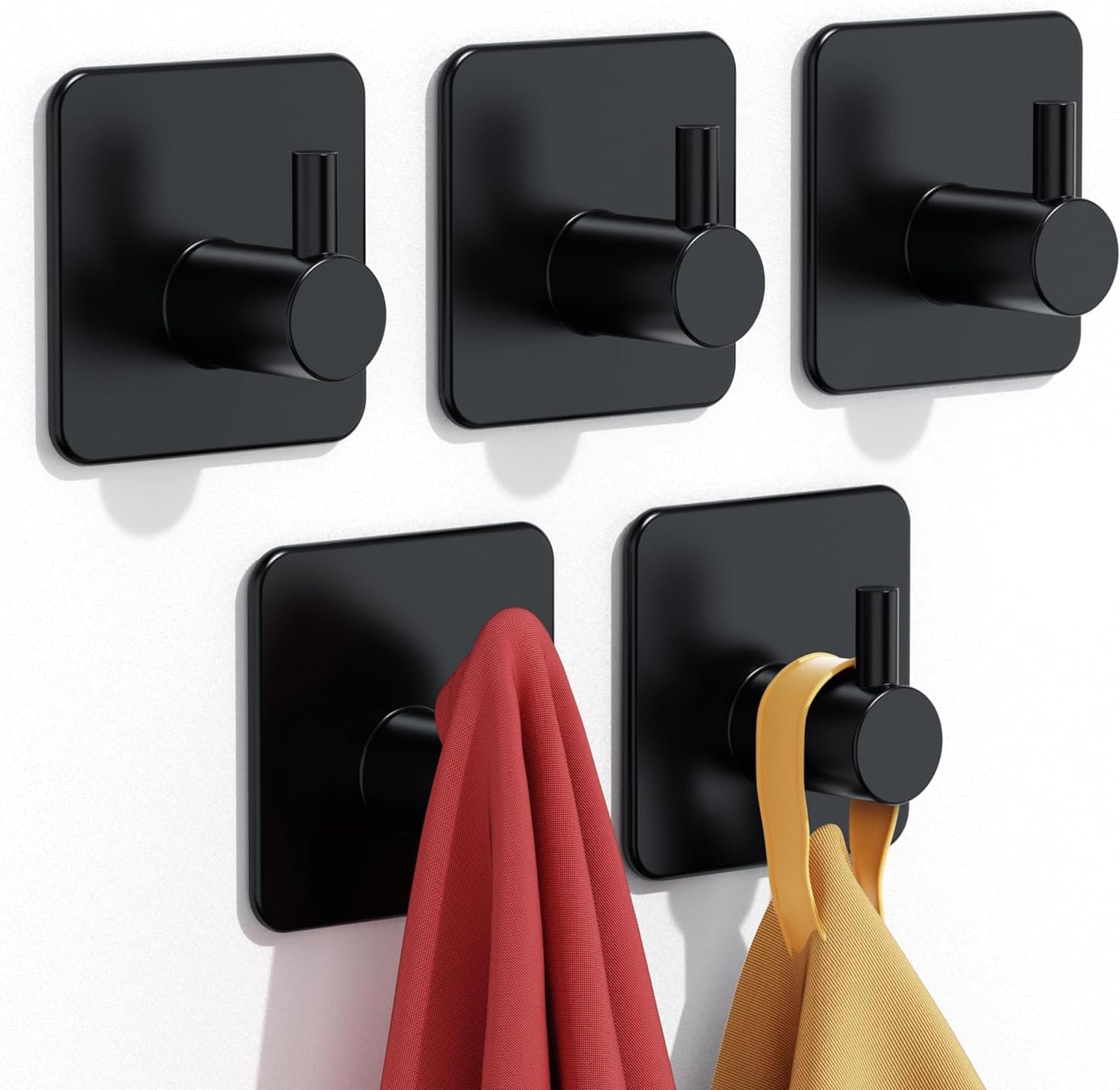 Haczyki ścienne samoprzylepne, odpowiednie do łazienki i kuchni, nie wymagają wiercenia, czarne (opakowanie 5 szt.)