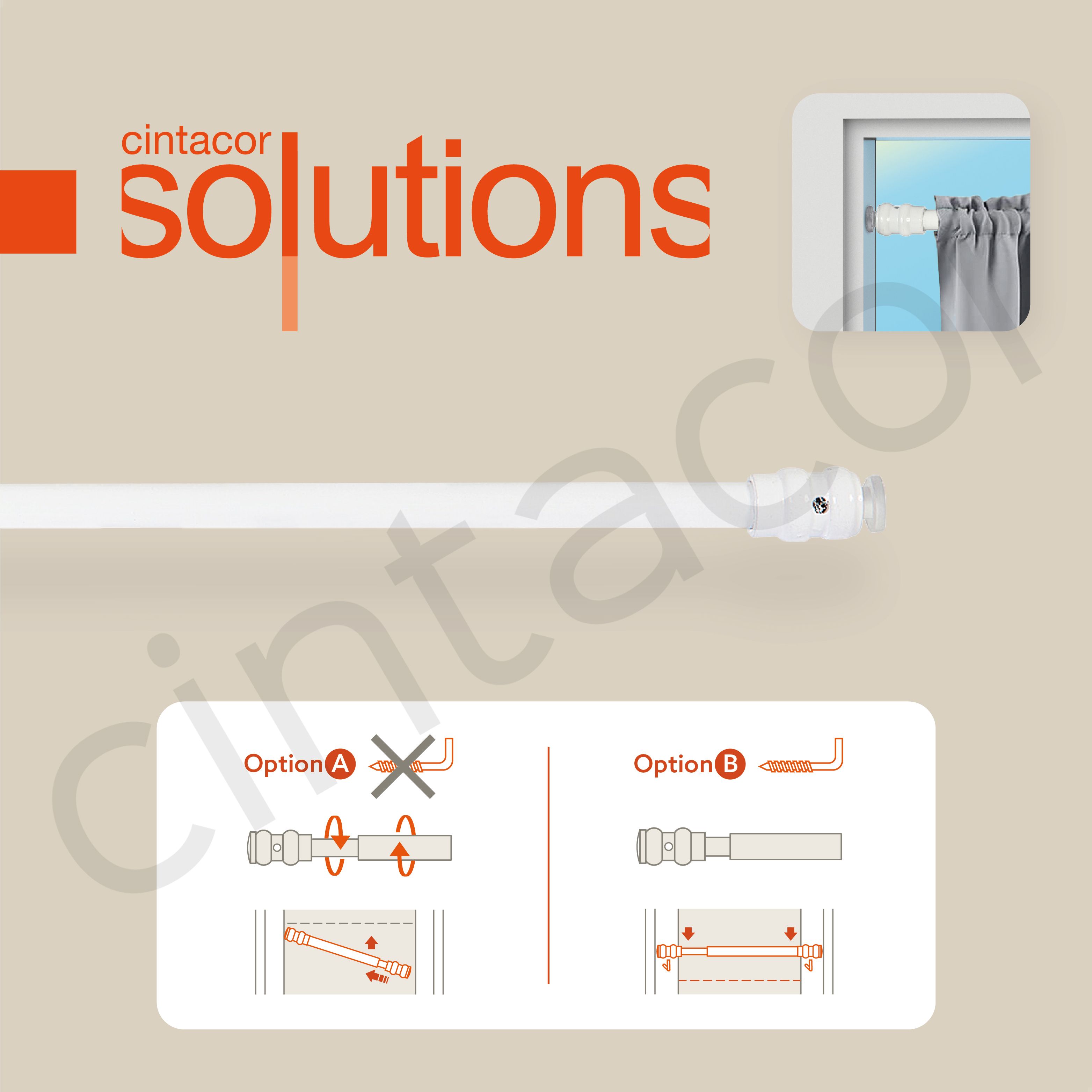 Haste de cortina DUO sem perfuração, haste de pressão extensível, fácil instalação com encaixe ou com ganchos | Diâm 9mm | 1 peça | Branco, 30-50cm - 6