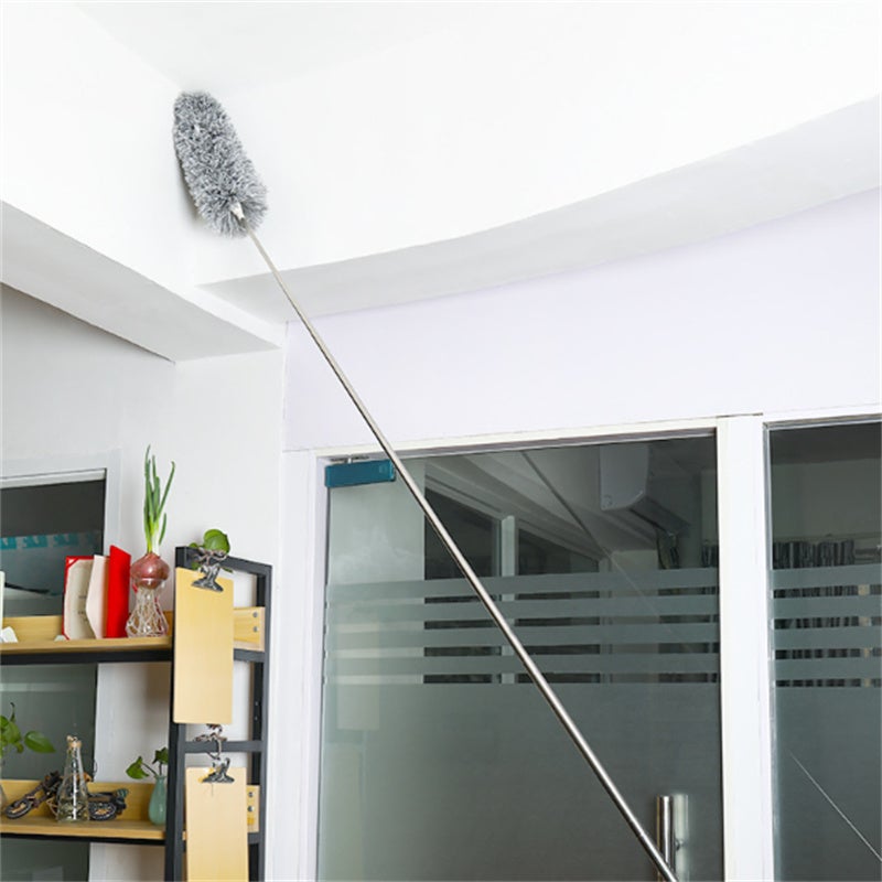 Plumeau télescopique 2,8 m – Nettoyage efficace plafond, rideaux, coins, tête lavable et amovible, manche ergonomique gris - 7