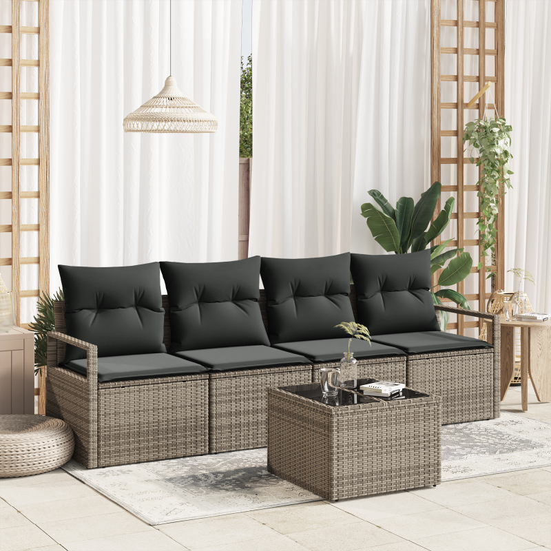 Zestaw Sof na Ogród 5 pcs Szary 55 x 55 x 37 cm polirattan vidaXL