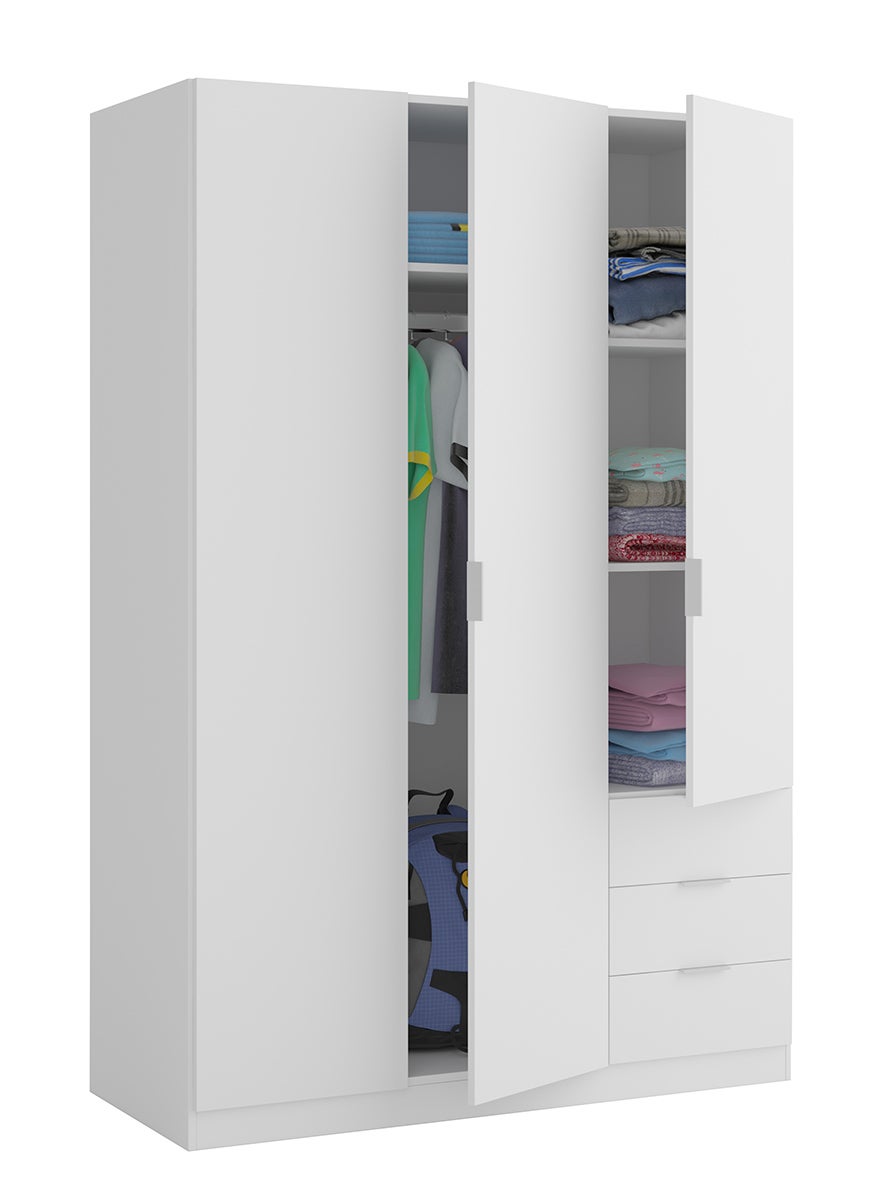 Armoire avec 3 portes et 3 tiroirs coloris Blanc en mélamine - Dim: 180 x 121 x 52 cm - 2