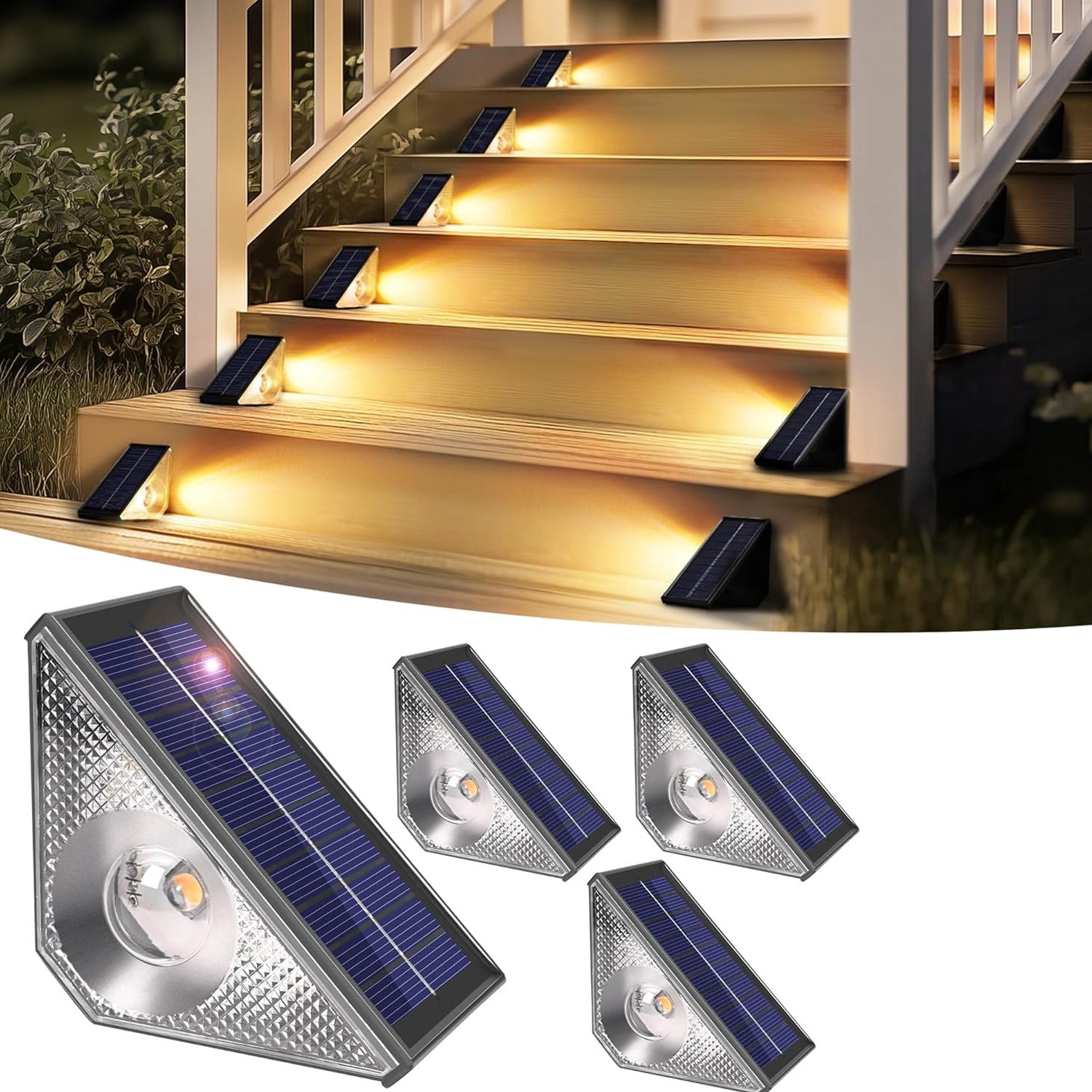 Zestaw wodoodpornych lamp solarnych LED do użytku zewnętrznego schody zewnętrzne stopnie ogrodzenie podwórze patio rynnę ścieżkę białe ciepłe światło