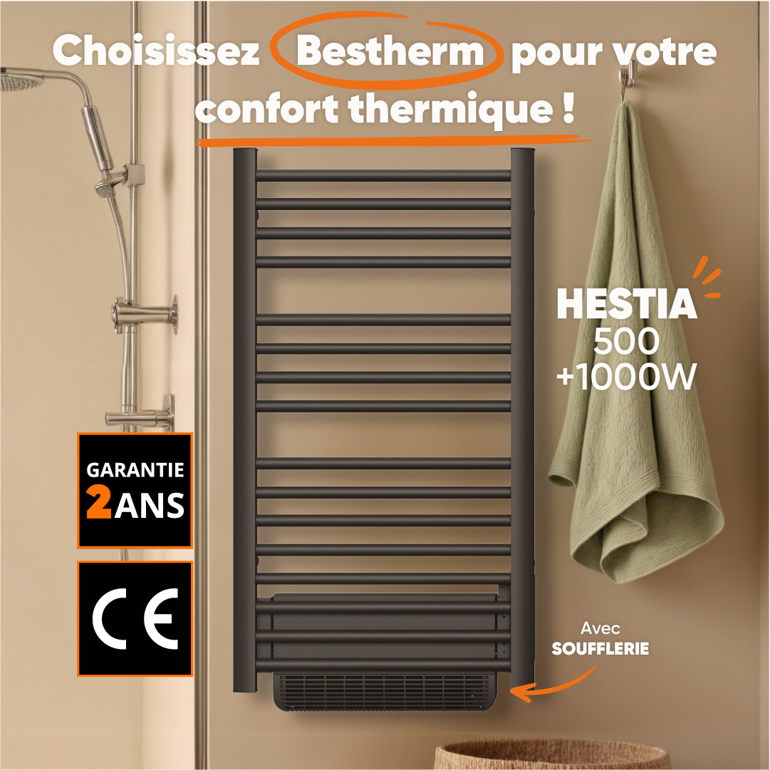 Sèche-serviette électrique sans fluide avec soufflerie 500W+1000W H.100,5xL54cm Bestherm HESTIA noir - 4