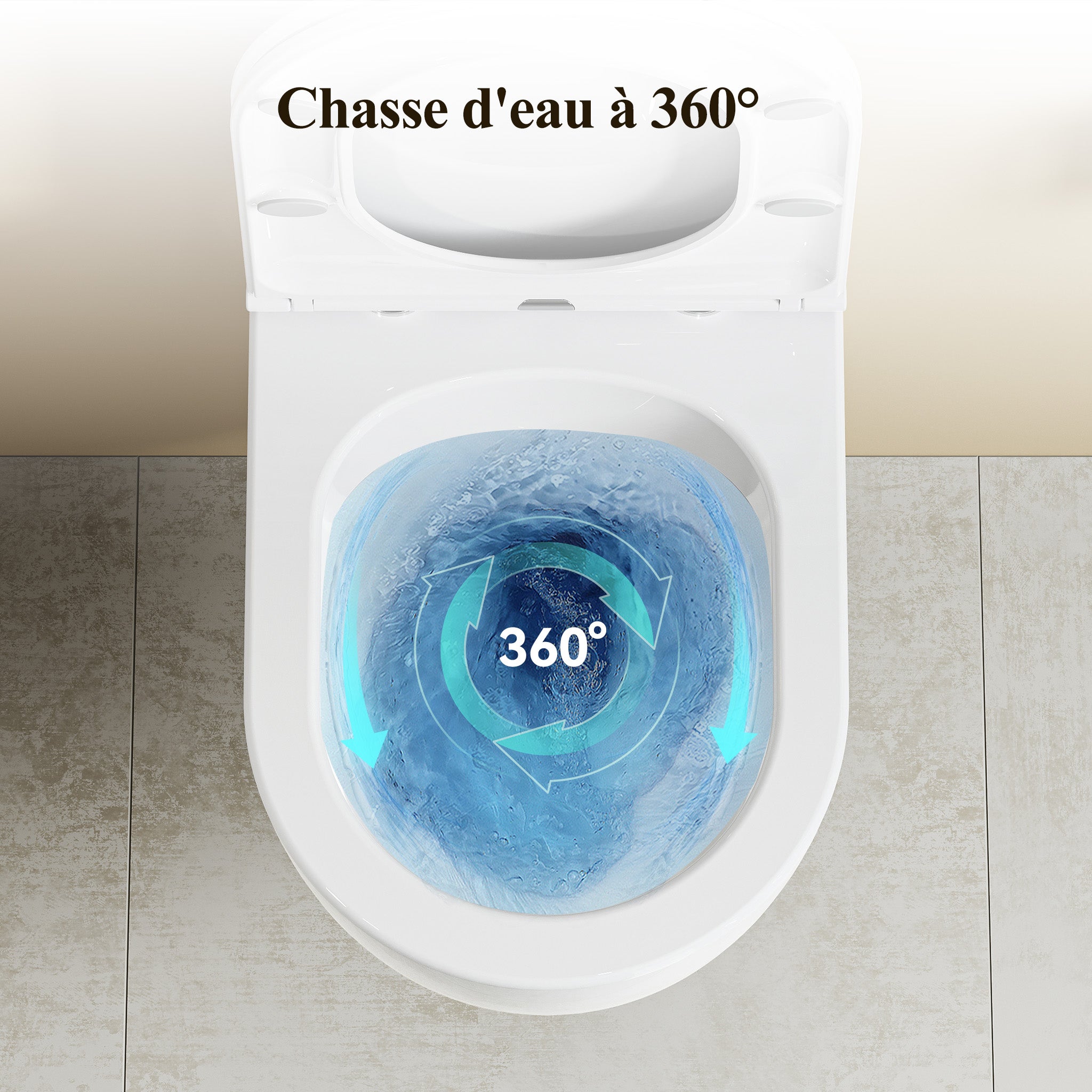 HOROW WC Suspendu sans bride Céramique, toilettes suspendues avec abattant, Conception de chasse d'eau à double orifice à 360° - 525 x 358 x 360 mm - 3