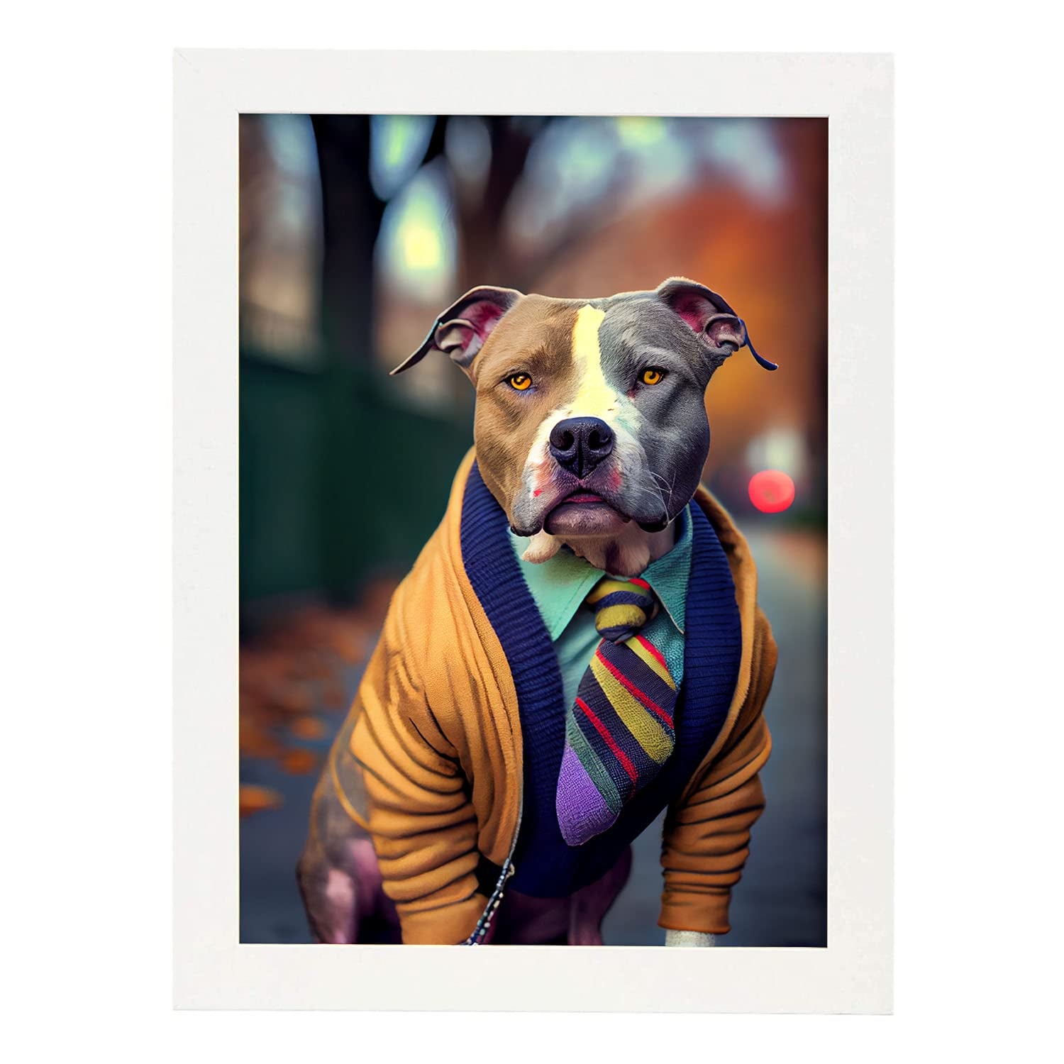 Nacnic lámina staffordshire terrier sociable en estilo fotografía ilustraciones de animales con ropa humana diseño y a4 marco blanco