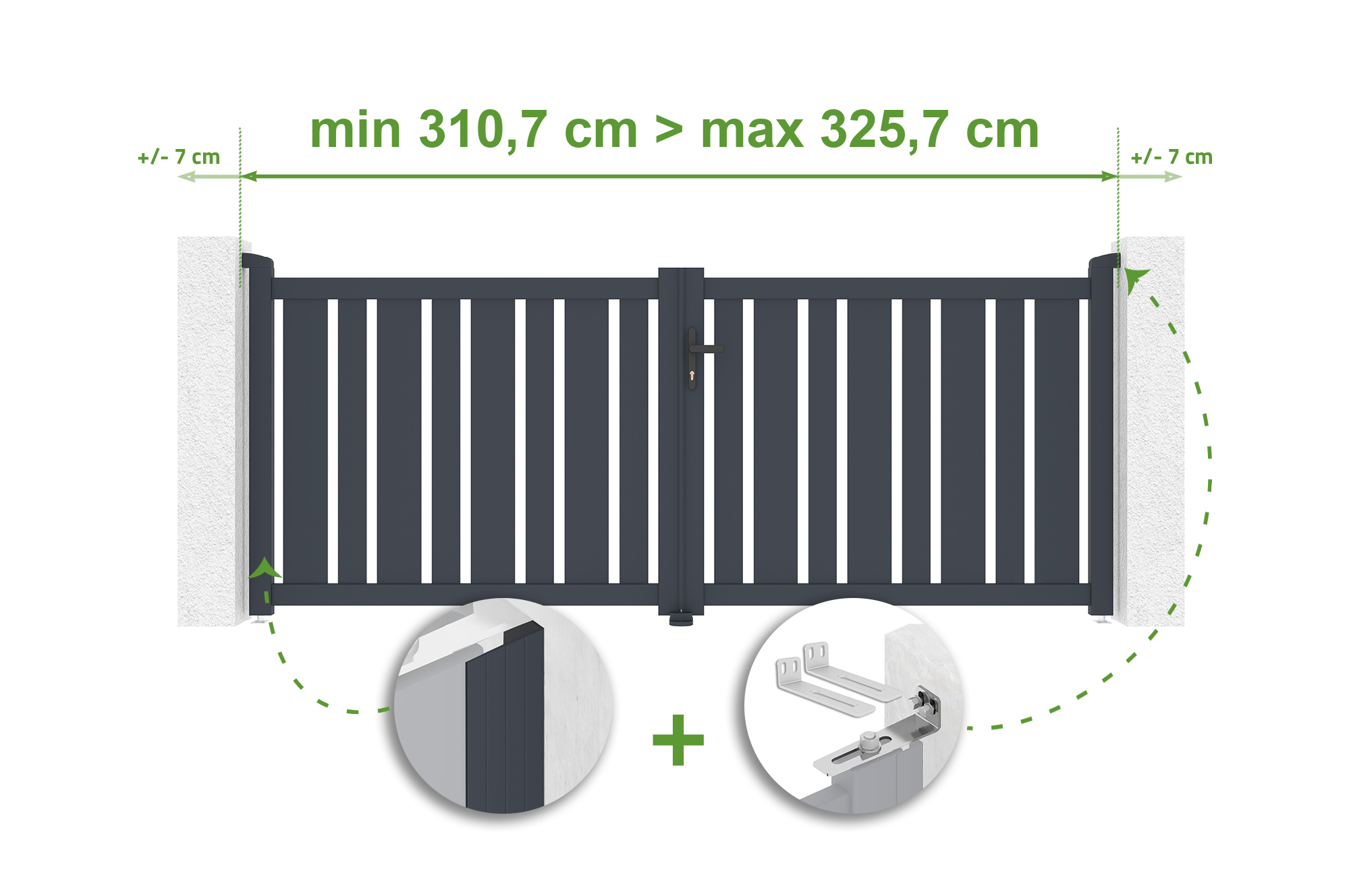 Brama skrzydłowa regulowana szerokość 3m VEYMONT H.120cm szara aluminiowa