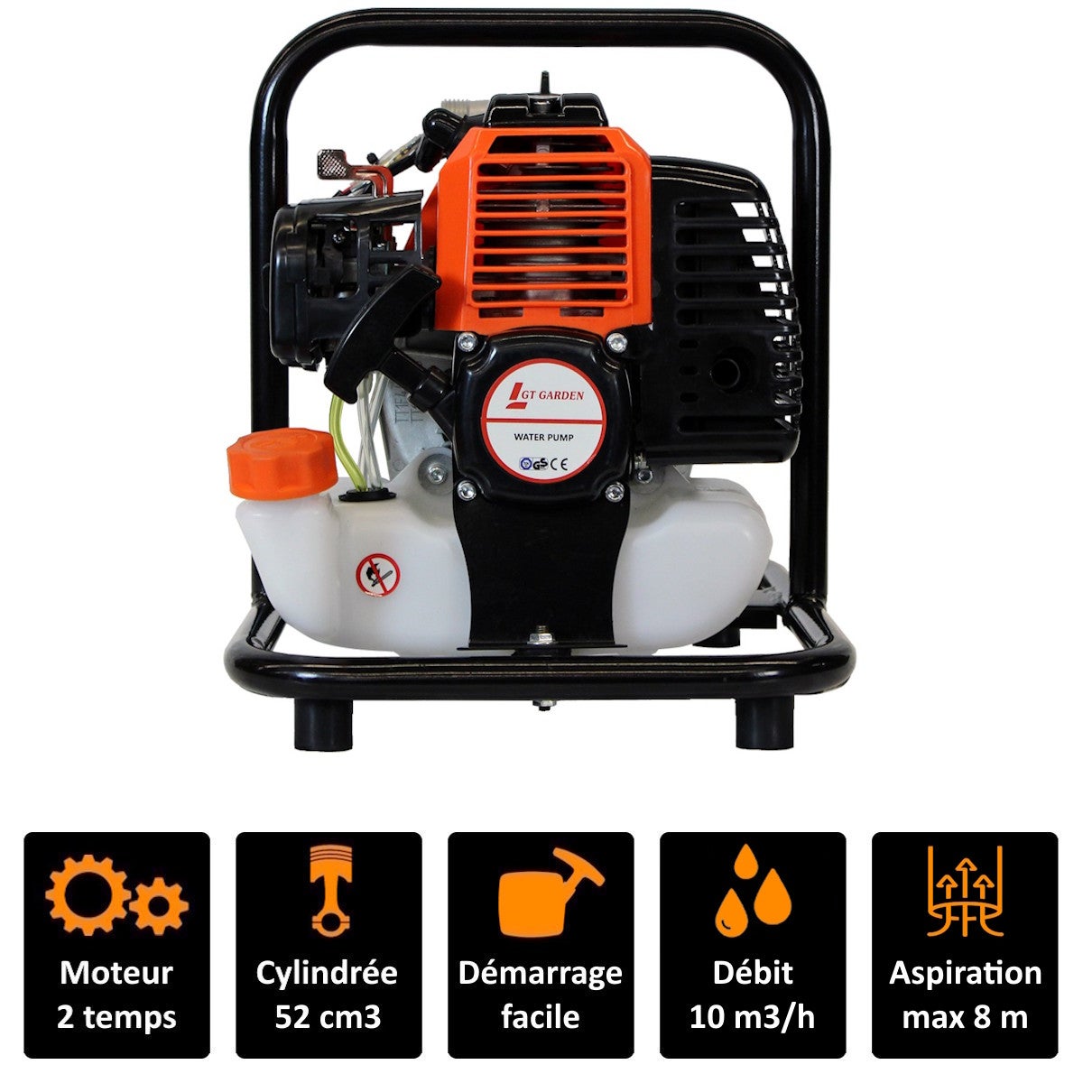 Pompe à Eau Thermique De Jardin GT Garden - 52 Cm3 - Débit 10 M3/heure - Neuf