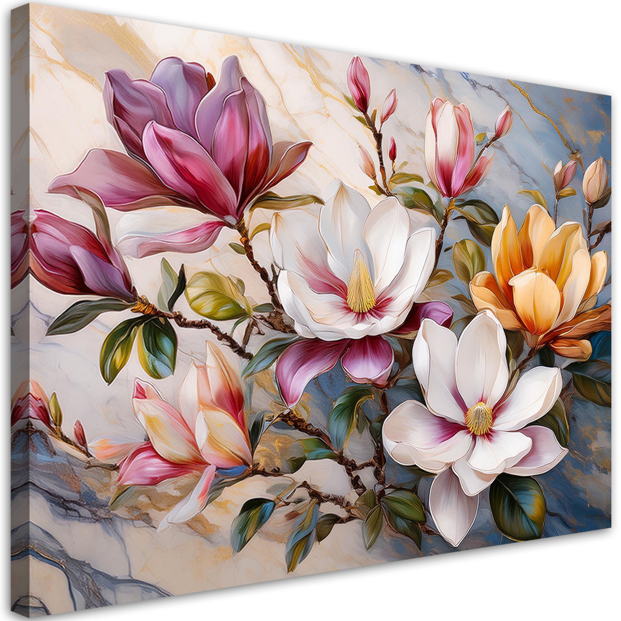 Obraz na płótnie, Magnolie Kolorowe Kwiaty Marmur 60x40