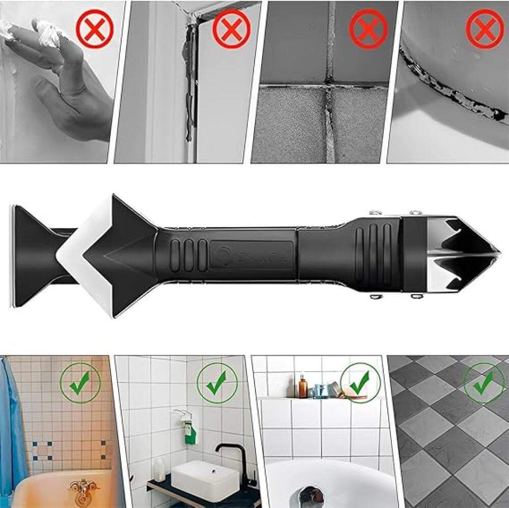 1 Pièce Outils de l'enlève joint (métal) grattoir, kit de Lisseur de joints Silicone grattoir à coulis avec 5 têtes de raclage, enlever joint silicone - 3