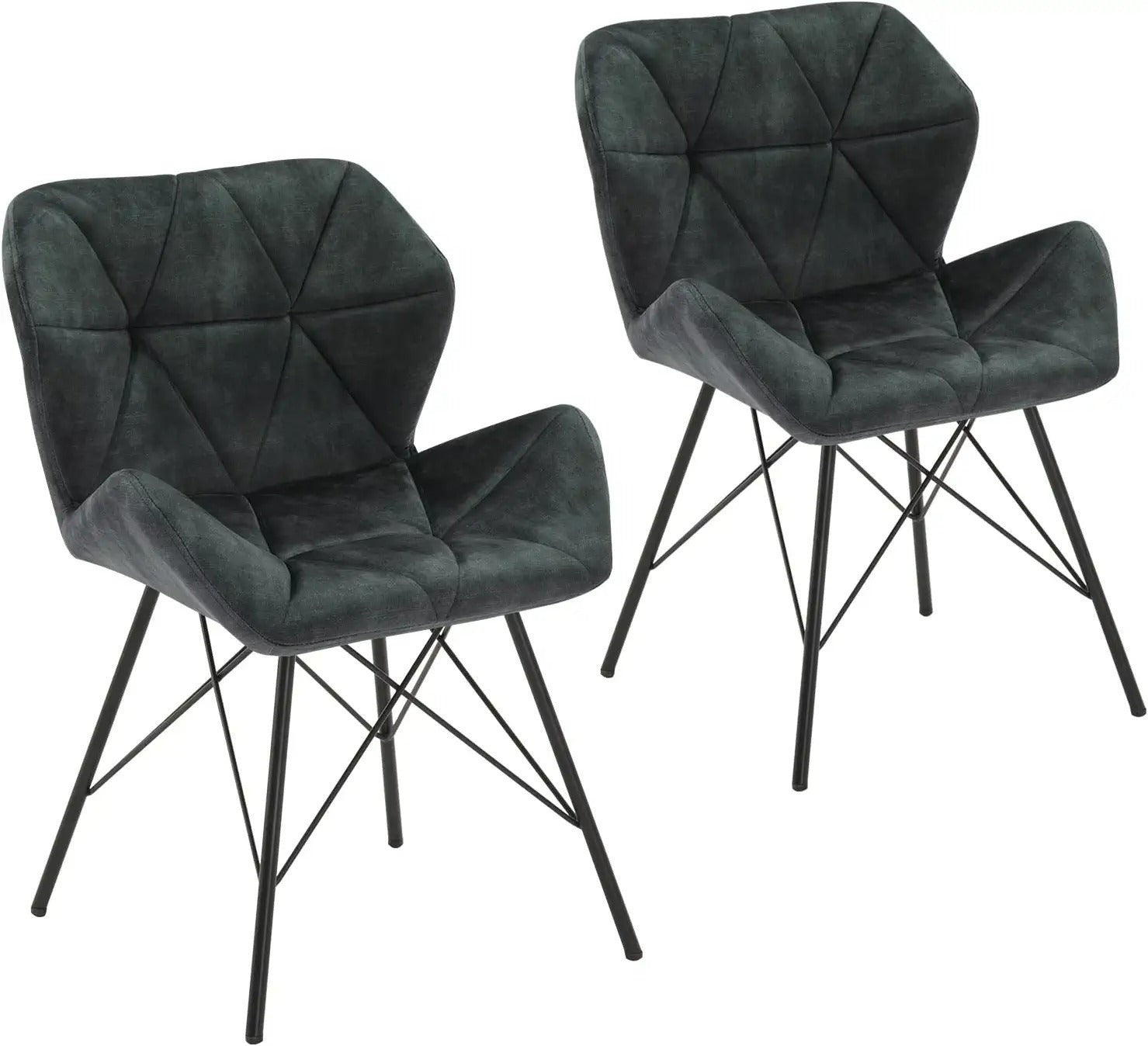 Set de 4 Chaise de Salle à Manger, Vert Foncé, Revêtement en Velours, Pieds en Métal
