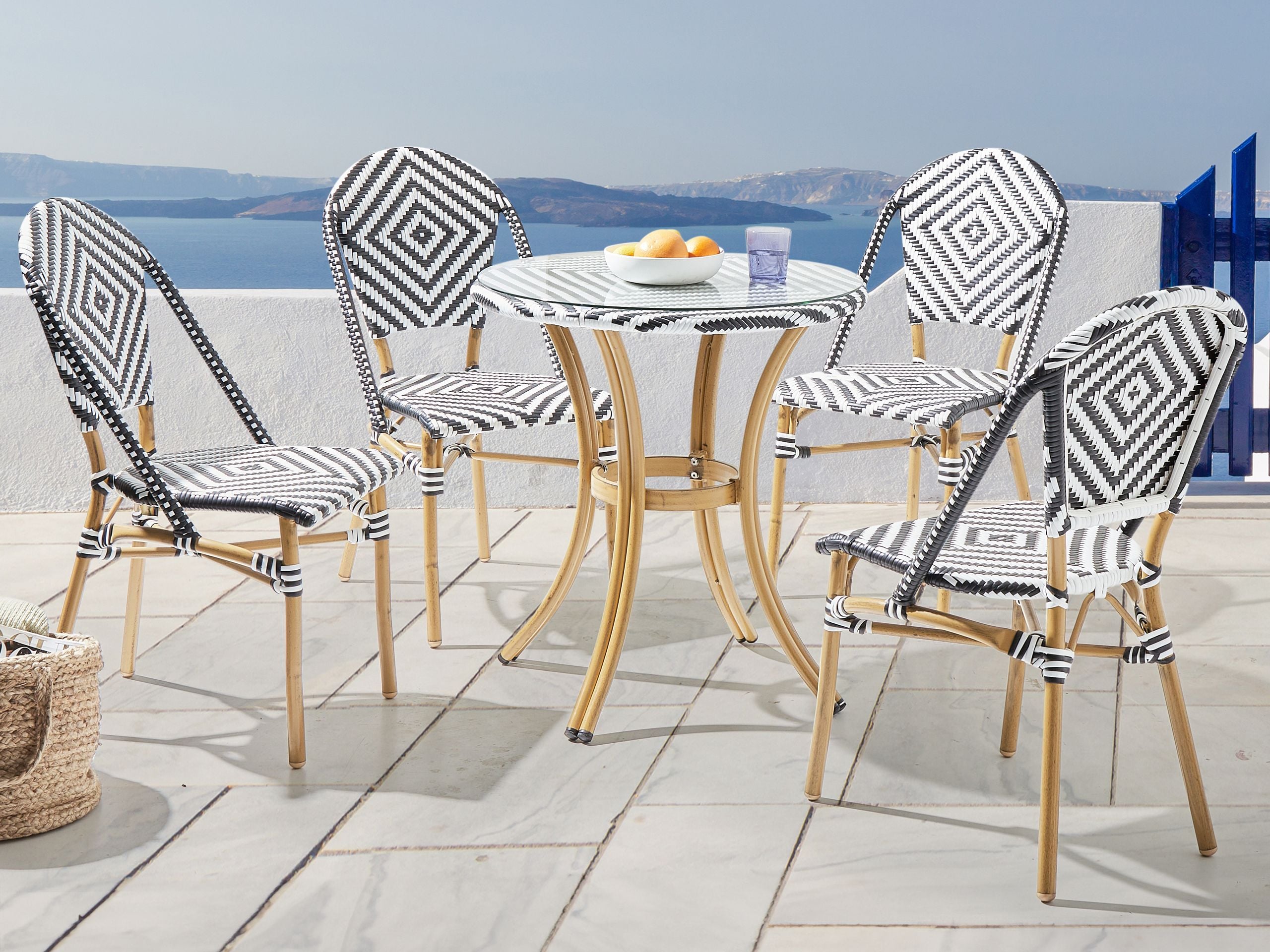 Set dining pentru grădină cu 4 locuri RIFREDDO Negru/Alb Ratan sintetic