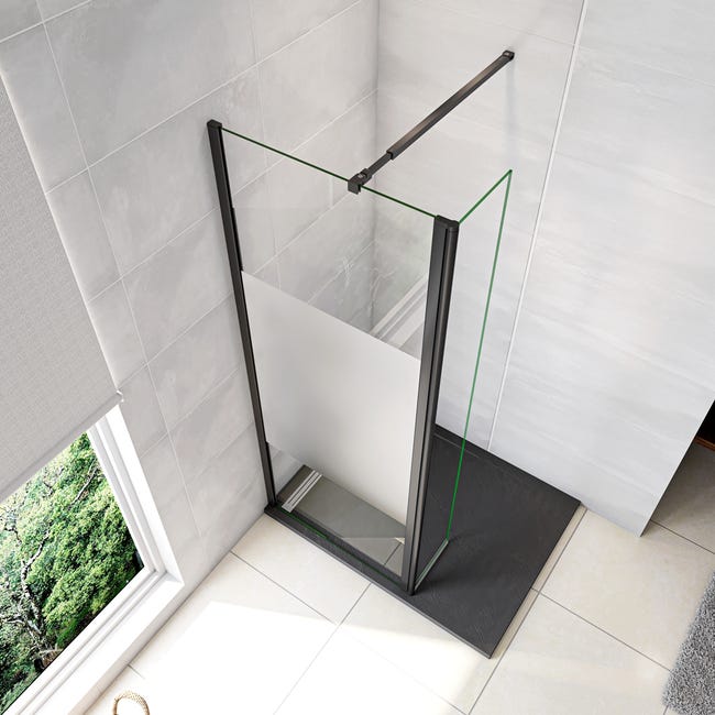 Parete Doccia Walk In 120x200 Cm - Vetro Temperato 8mm Anticalcare | Profilo Nero Opaco | Barra Stabilizzatrice Regolabile - Foto 5