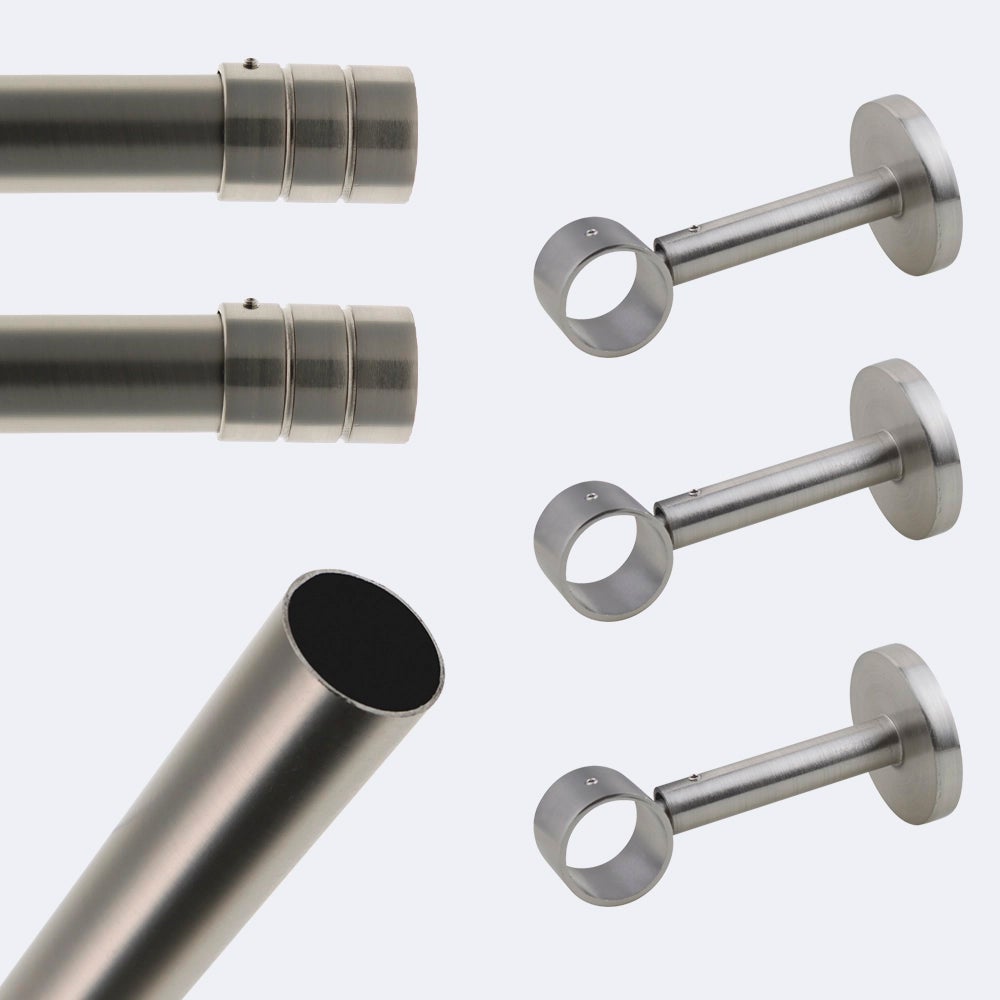 Kit De Tringle à Rideaux Noir Mat 250cm Diam.20mm Embout Pommeau Fixation Mur Boulet 93696513