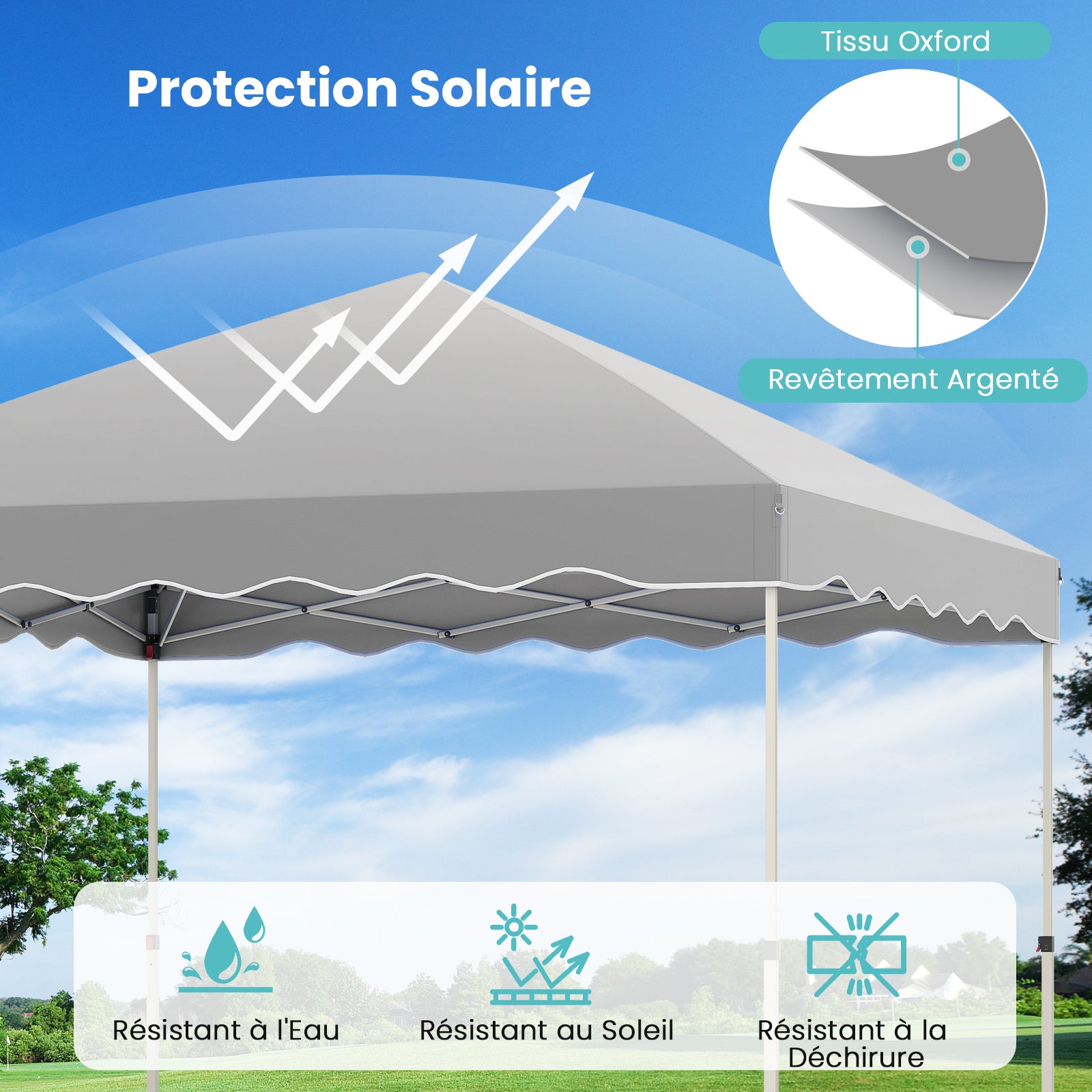 Carpa Plegable 3x3 m Impermeable, Cenador Jardin con Bolsa de Transporte sobre Ruedas, Altura Ajustable, Pergola Exterior con 4 Sacos de Arena (Gris) - 6