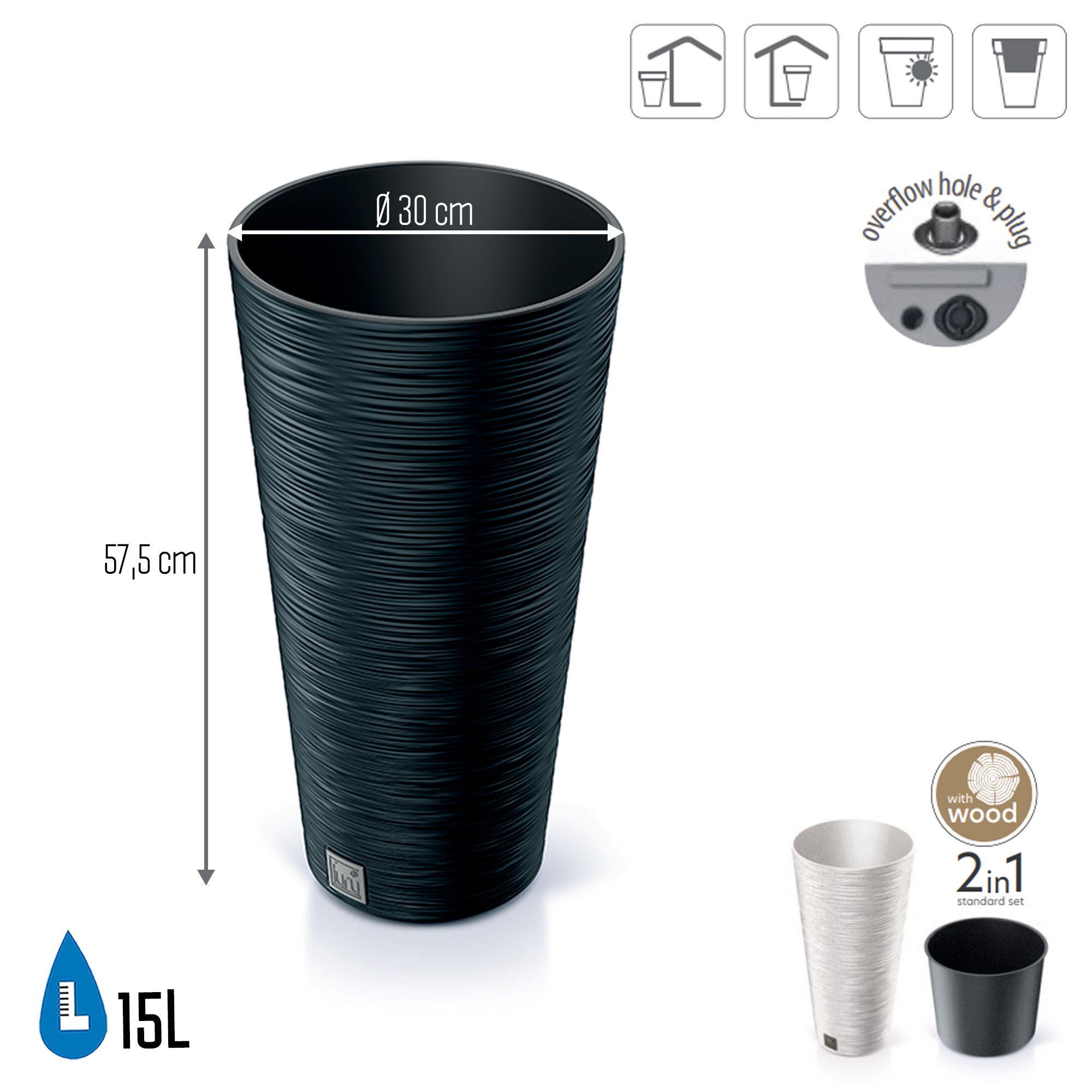Plantador alto com tanque 15 L antracite - FURU - 2