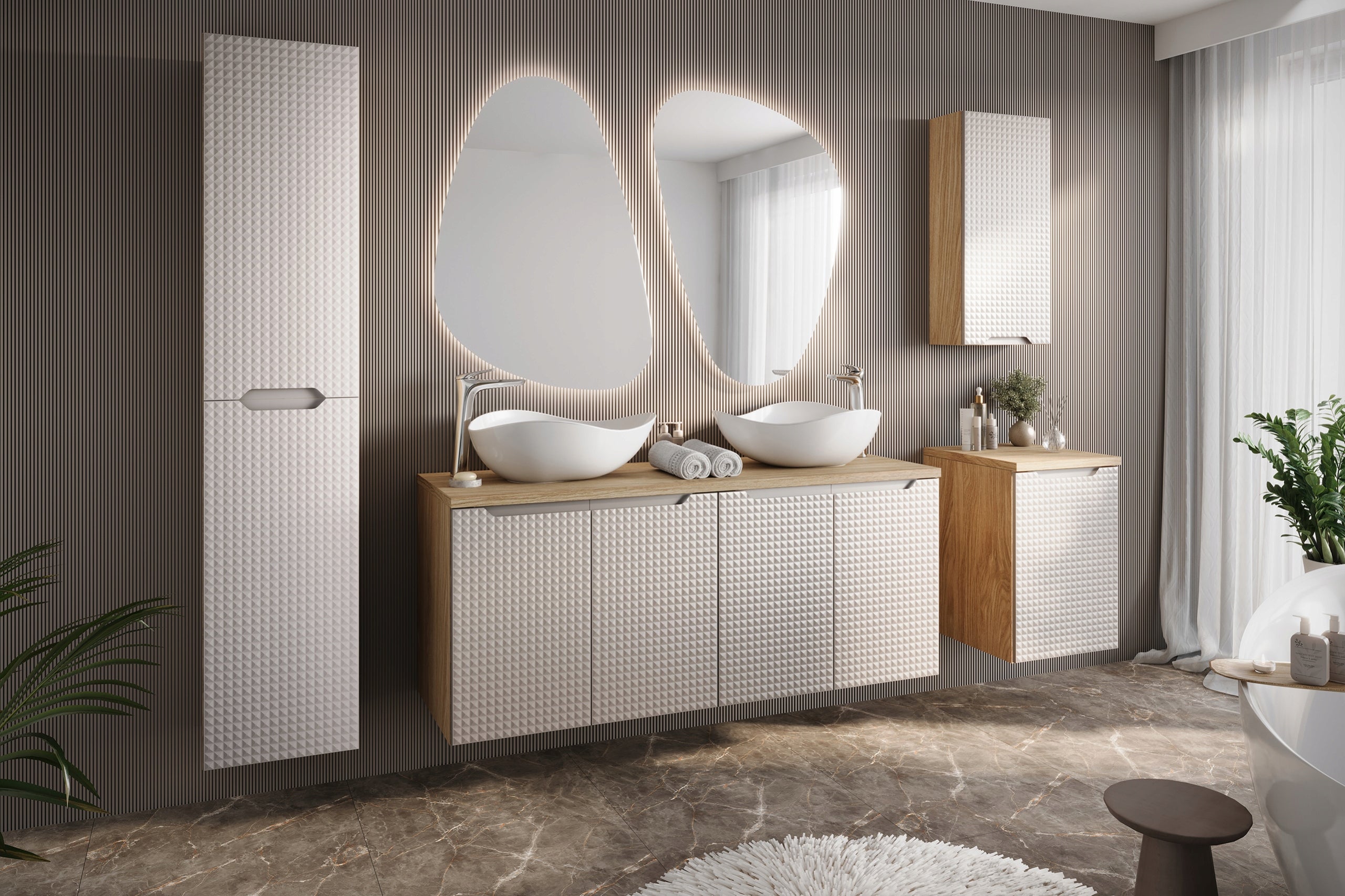 Szafka łazienkowa LUXOR 70 cm beżowa dąb olejowany front 3D MDF z szufladami - 4