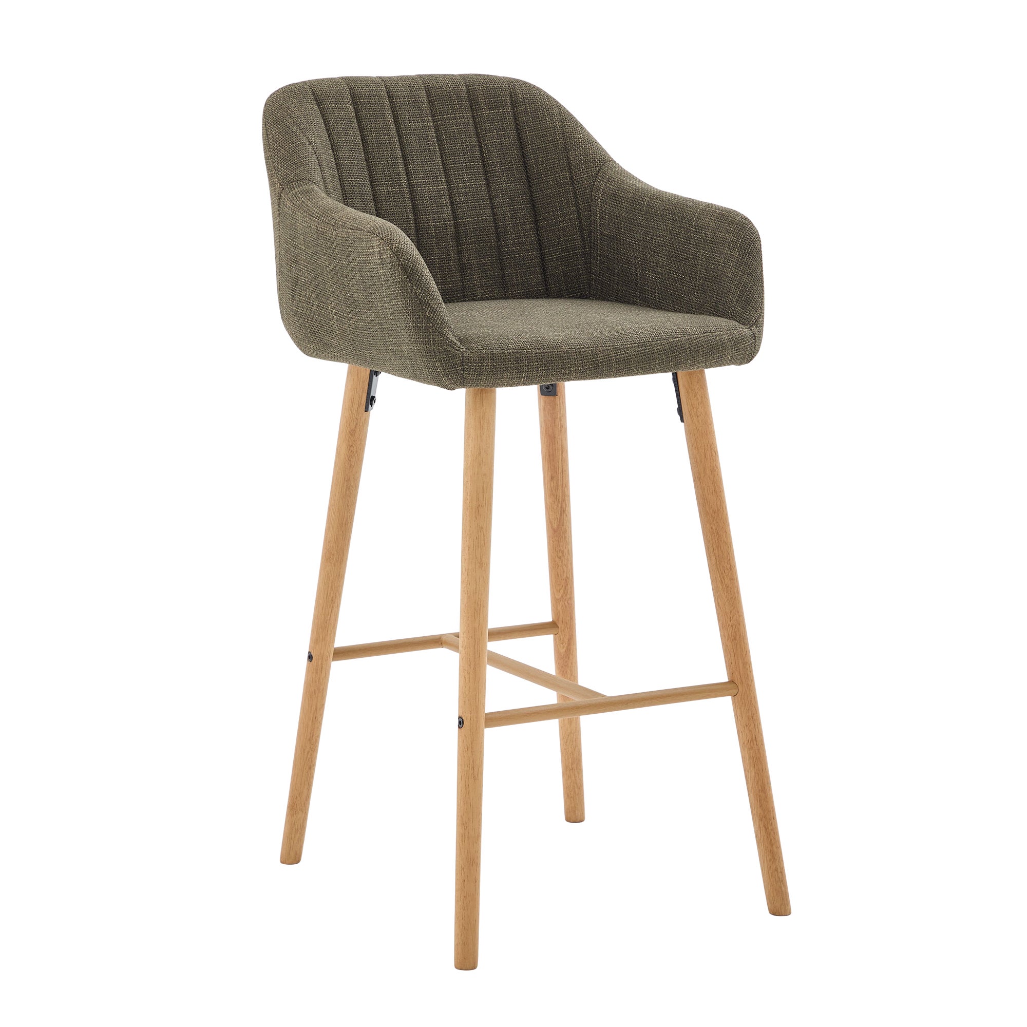 Lote de 2 taburetes de bar modernos con respaldo, reposabrazos, asiento de lino y pies de madera, verde - 2