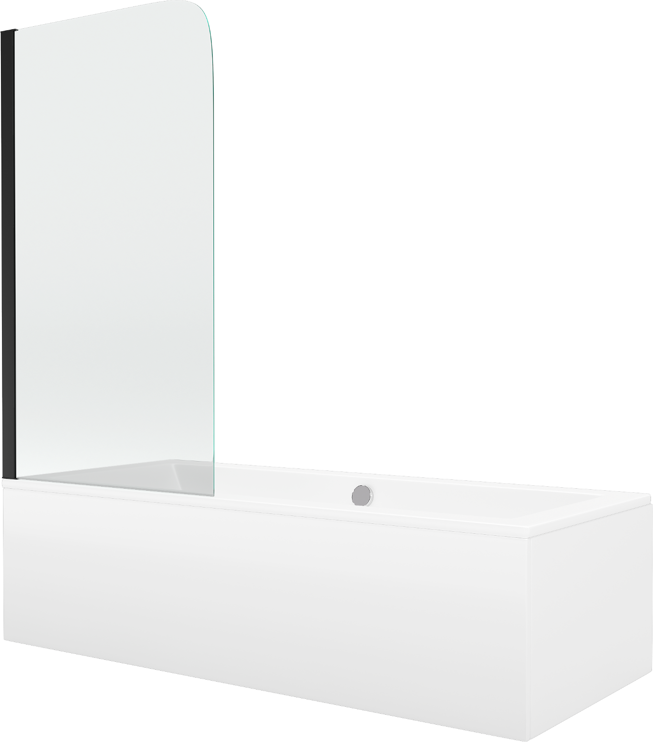 Mexen Cube wanna prostokątna 170 x 80 cm z obudową i parawanem 1-skrzydłowym 70 cm, transparent, czarny - 550517080X9007017000