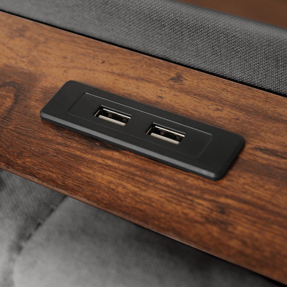 Łóżko tapicerowane z USB 180 x 200 cm, podwójne łóżko LED z metalową ramą i listwami, rama łóżka z lnu Łóżko młodzieżowe (bez materaca) - 5