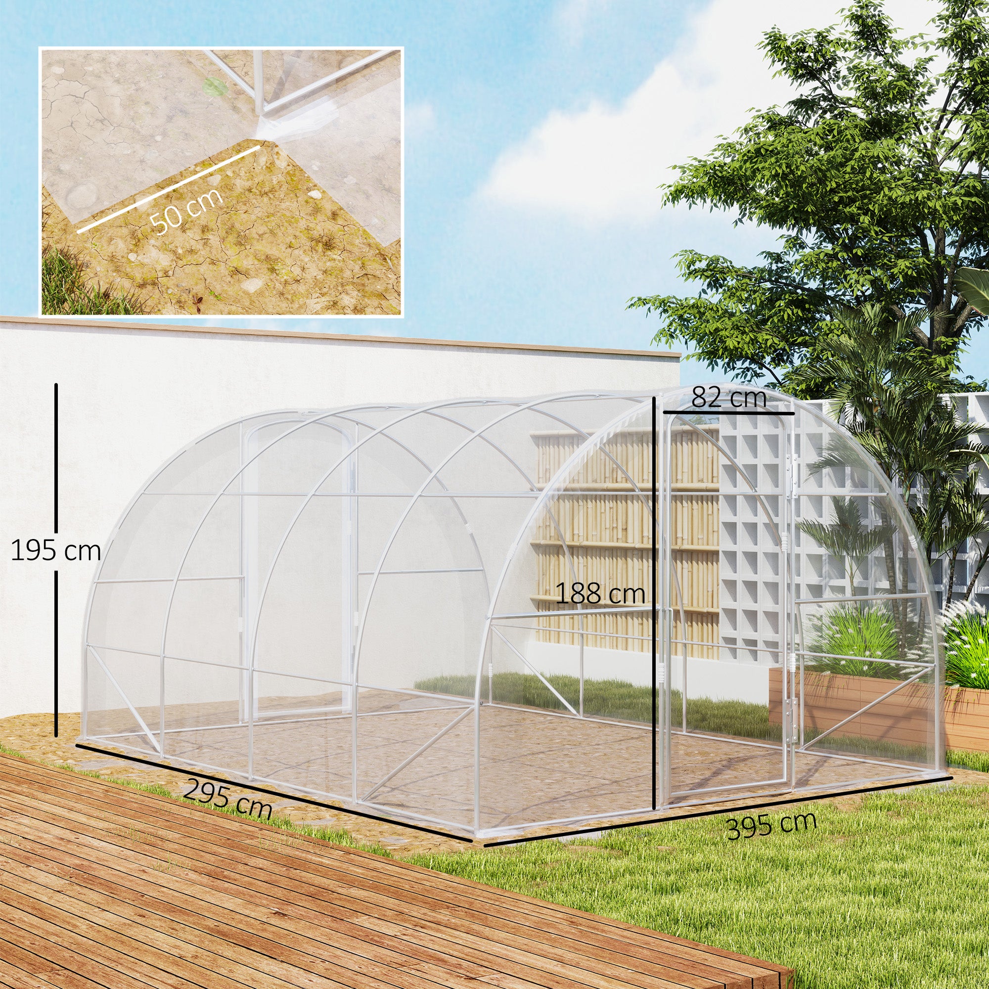 Serre de jardin tunnel 4 x 3 x 2 m 12 m² avec 2 portes à charnières bâche en PE 150 g/m² pour Légumes Plantes Fleurs - 5