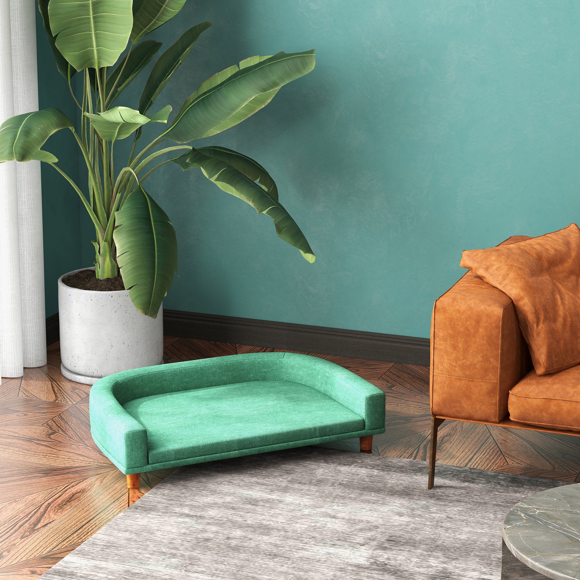 PawHut Sofá para Perros Grandes Cama Elevada para Perros Tapizada con Cojín Lavable y Patas de Madera de Pino Carga 40 kg 98x67x25 cm Verde - 2