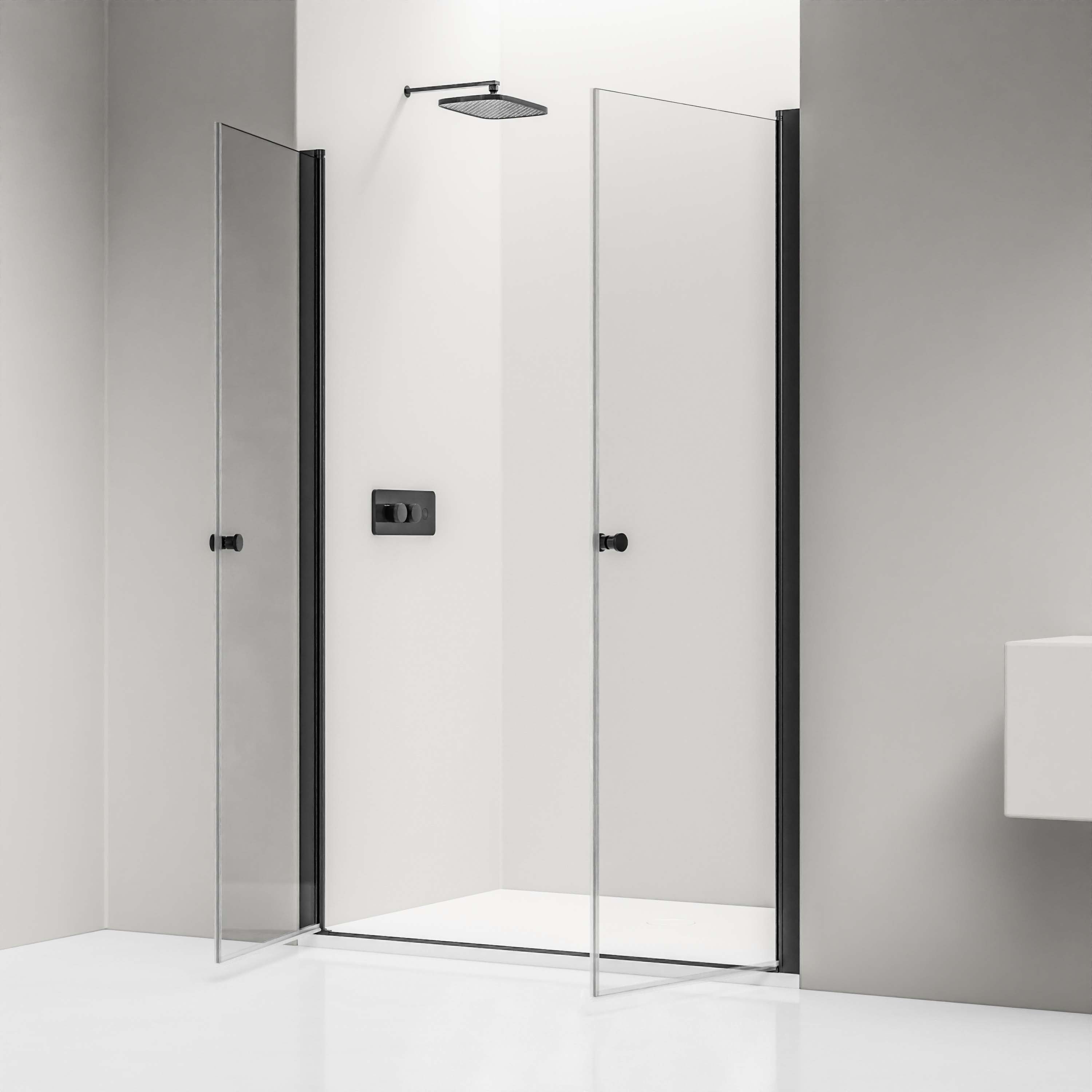 Bernstein Drzwi prysznicowe podwójne skrzydłowe NT218 czarny mat Szkło ESG 6mm - 88 cm - 2