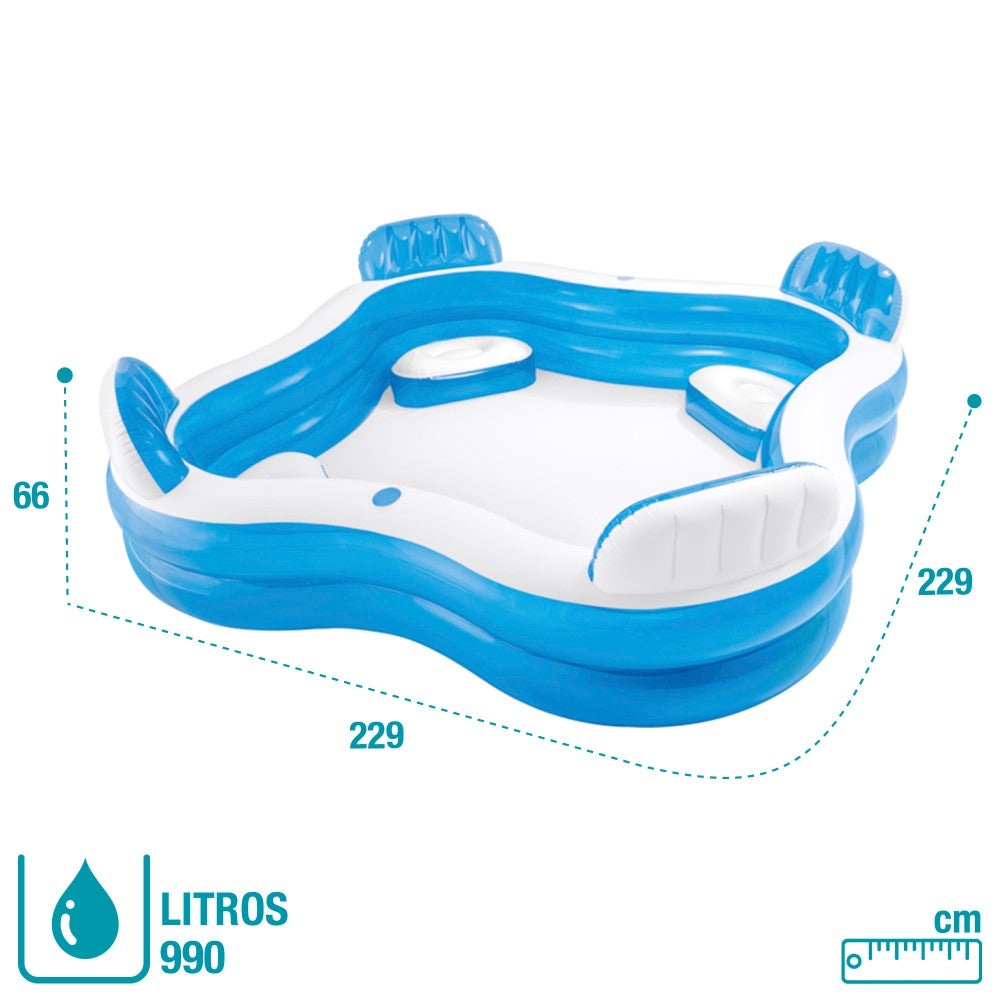 Piscina insuflável com assentos 229x229x66 cm - 990 l - 6
