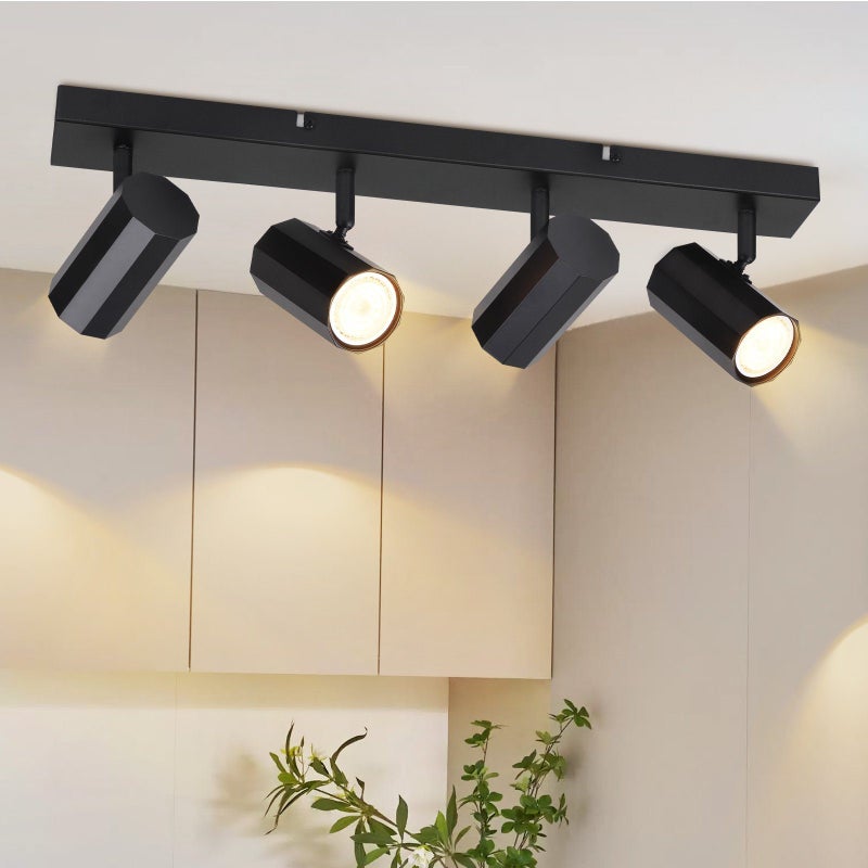 ZMH 4 reflektory sufitowe w stylu retro z czarnego metalu, obrotowe o 350°, typu GU10, o maksymalnej mocy 25 W bez żarówki