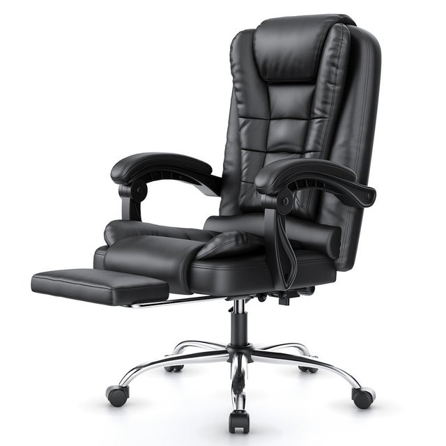 Silla de oficina con reposapiés, silla de oficina ergonómica RATTANTREE, silla de ordenador de piel sintética, giratoria y reclinable, negra