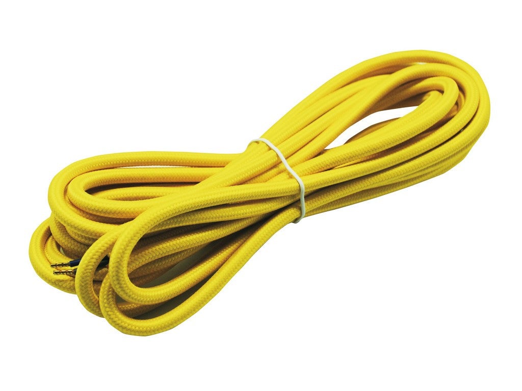 Oplot Textielkabel, 2-aderig, stoffen kabel, elektrische kabel 2 x 0,75, 10 m, polyester kabel voor lamp, tafellamp en hanglamp, met gouden textielmantel, retro aardkabel