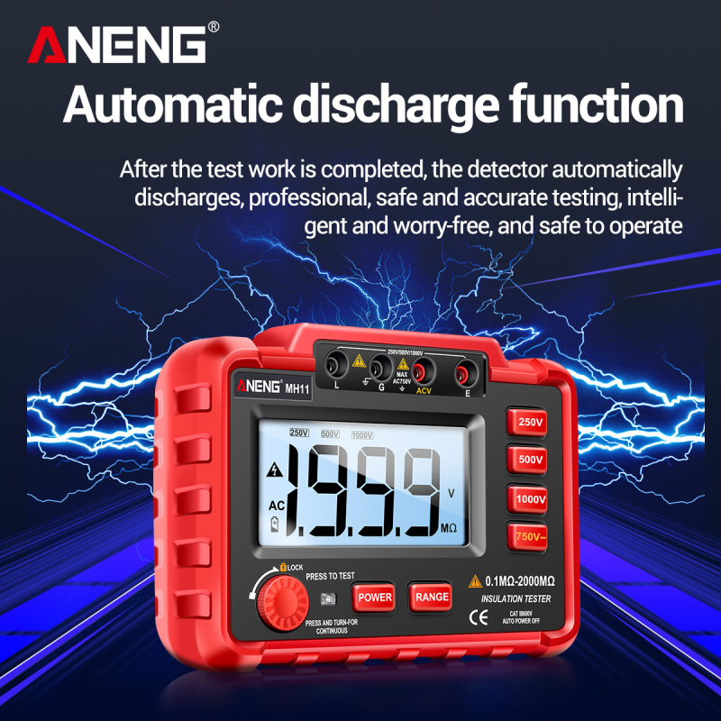 Mégohmmètre numérique MH11, 500 V, haute tension, table vibrante électronique, 1&nbsp;000 V, testeur de résistance d'isolement pour électricien - 4