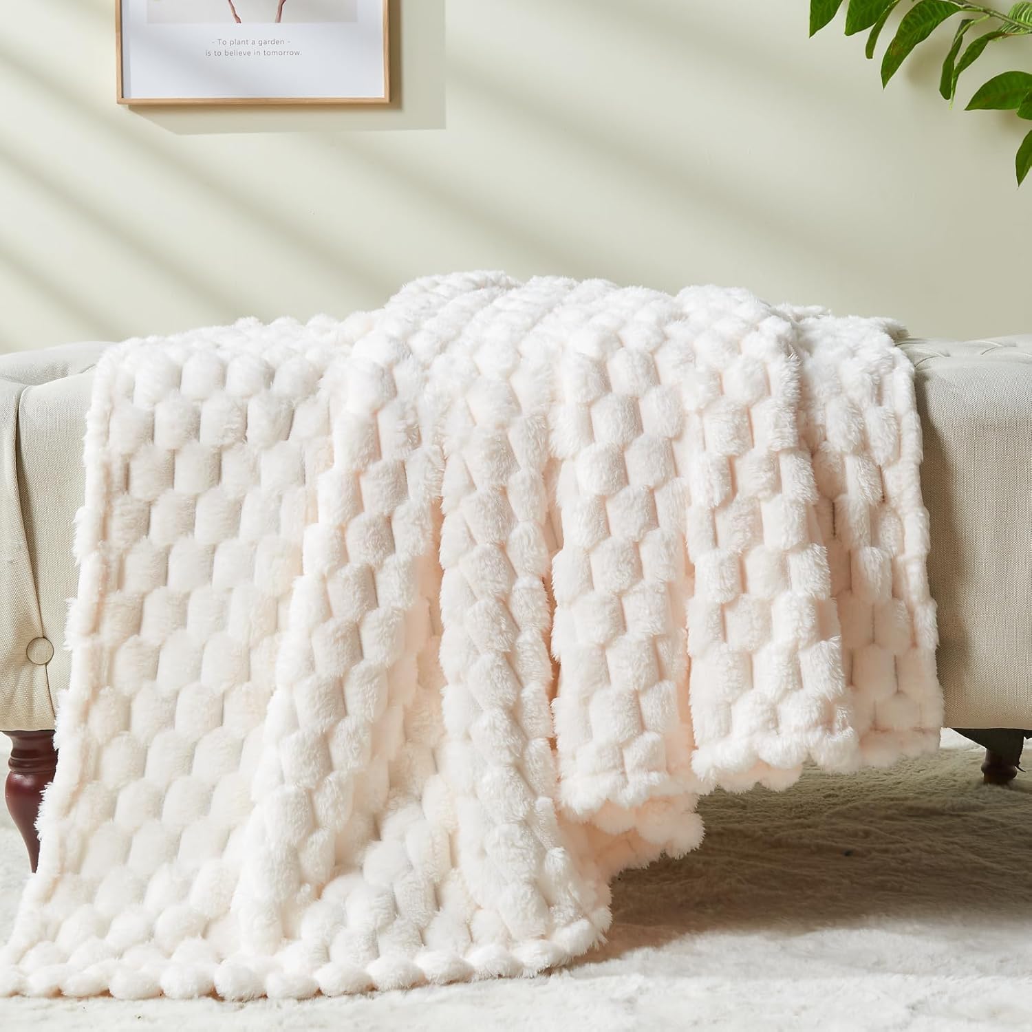 Couverture en Fausse Cachemire Fourrure en Peluche,White Plaid Polaire, Couverture Polaire Fourrure Haute Qualité,Plaid Canape 150x200cm - 5