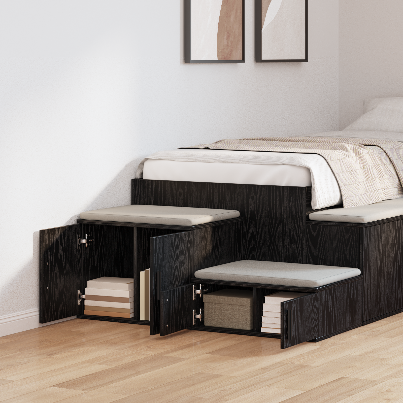 Armoire De Rangement - Armoire De Chambre Noire 127x41x40 cm en bois d'ingénierie - 4