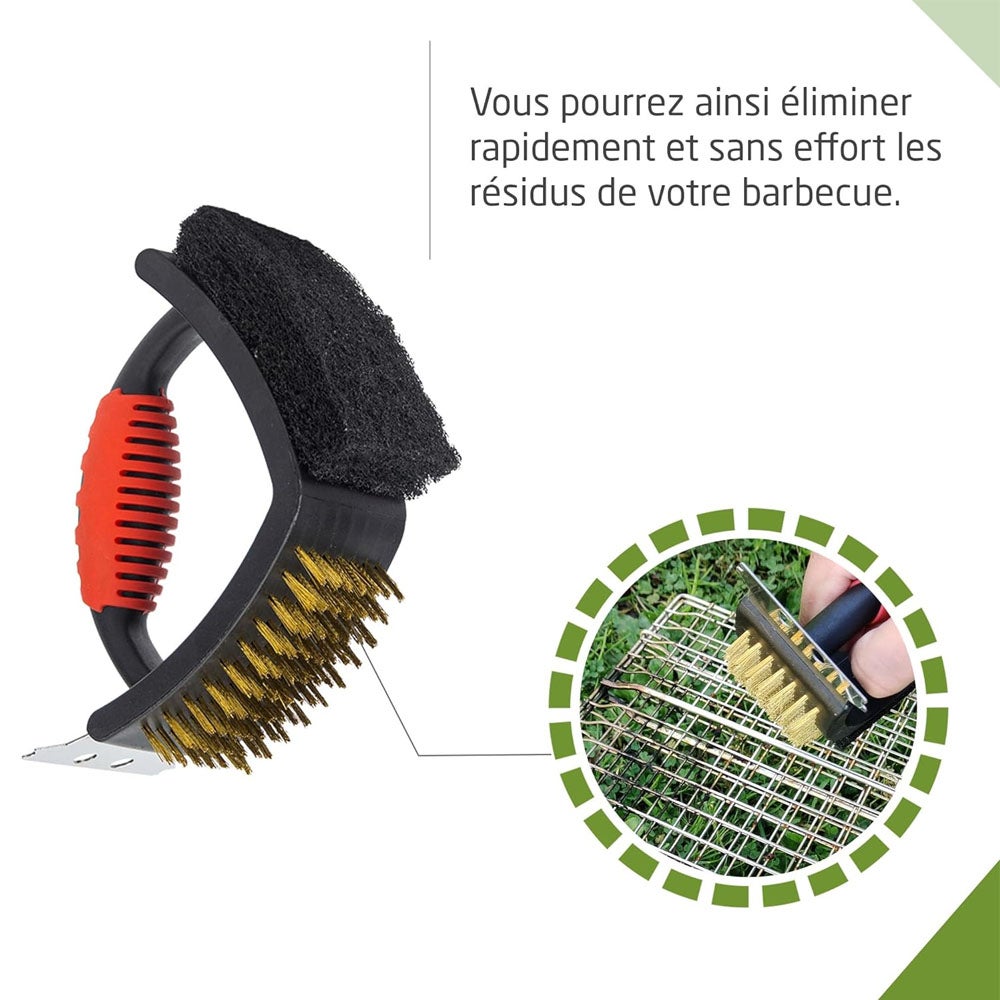 3 in 1 Barbecue Cleaning Brush | Brosse, Grattoir et Tampon à Récurer | pour Barbecues et Grilles au Charbon de Bois, au Gaz ou Électriques - 4