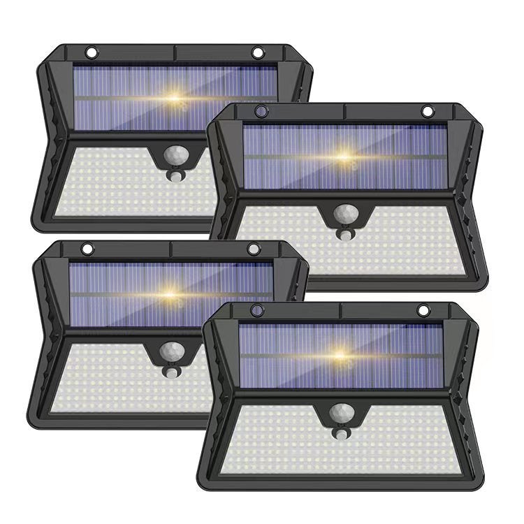 Zewnętrzna Lampa Solarna, 【Zestaw 4 szt.】 3 Tryby Projektora z Czujnikiem, 283 LED Reflektor Solarny IP65 Wodoodporna Lampa Solarna do Ogrodu, Garażu