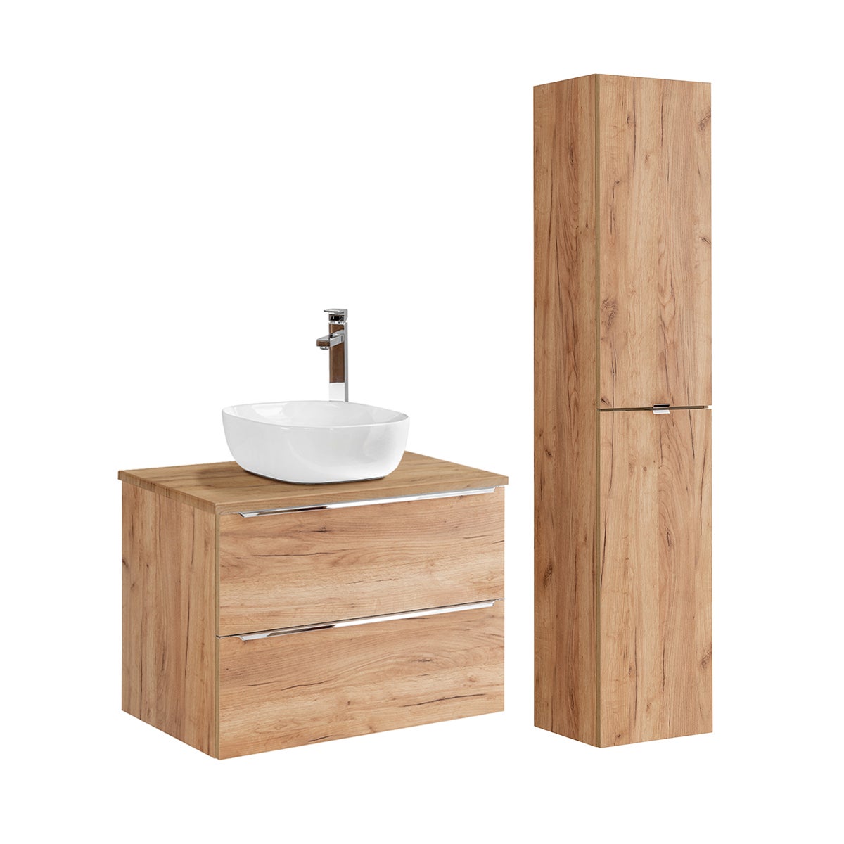 Conjunto mueble lavabo individual 80 cm y columna april madera