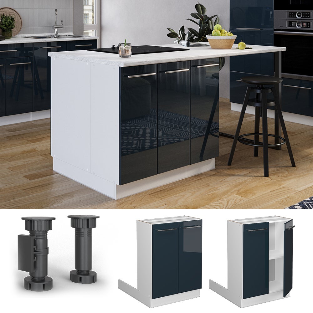 Vicco Îlot de cuisine Fame-Line, Bleu foncé brillant, 60cm sans PT - 2