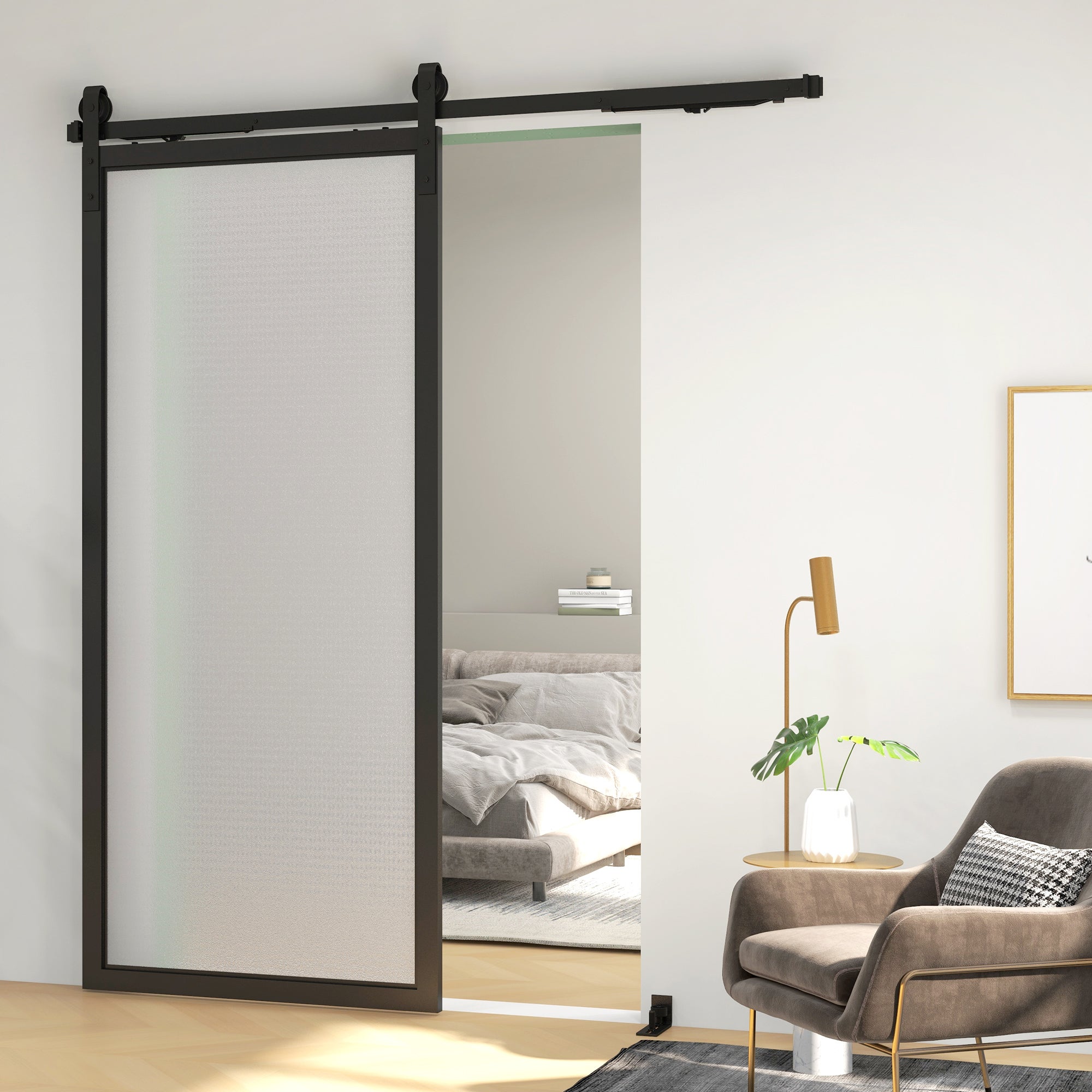 Kit de porte coulissante,silencieux et à fonctionnement fluide,pour murs en bois et ciment,183cm,acier,noir - 9