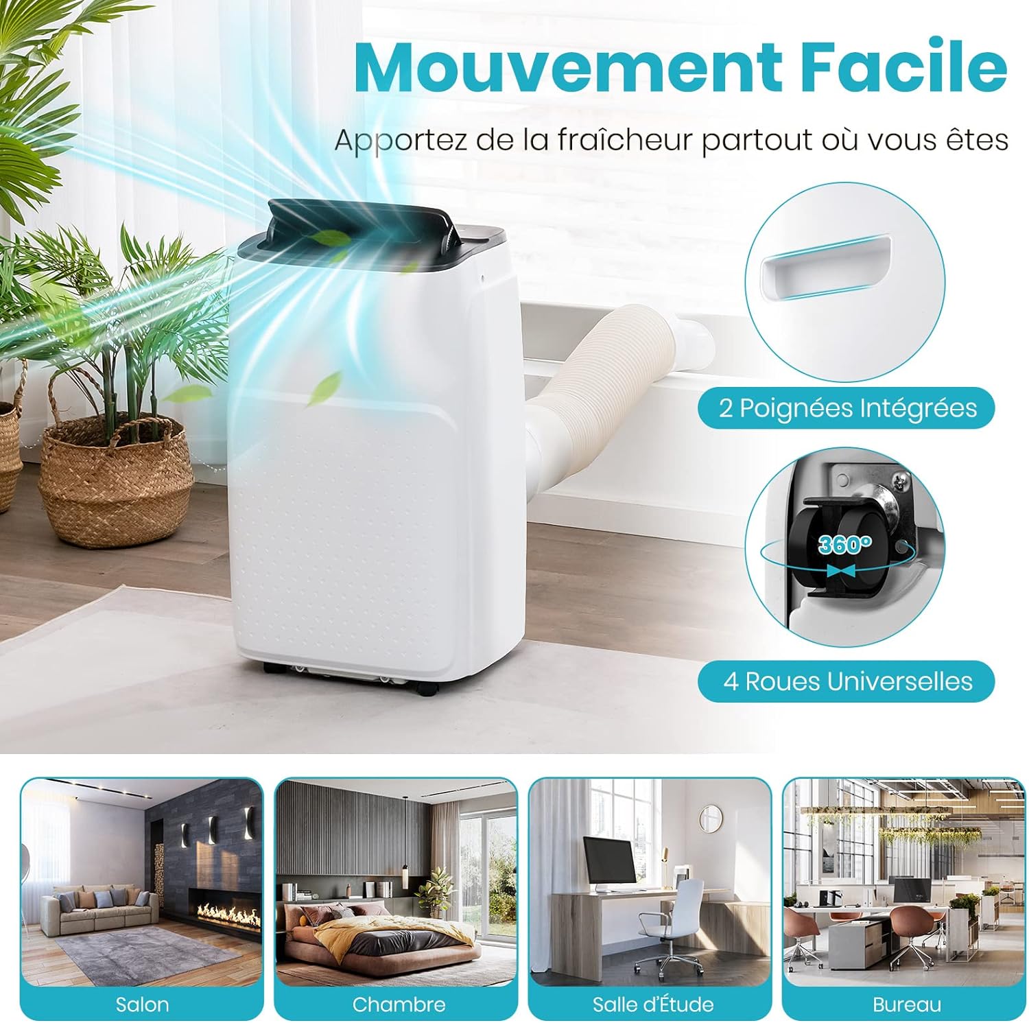 Ar Condicionado Portátil 5 em 1 12000BTU, 25㎡, R290, 3,5kW, Aquecimento, Refrigeração, Desumidificação, Ventilador, Modo Noturno, Temporizador 24h - 9