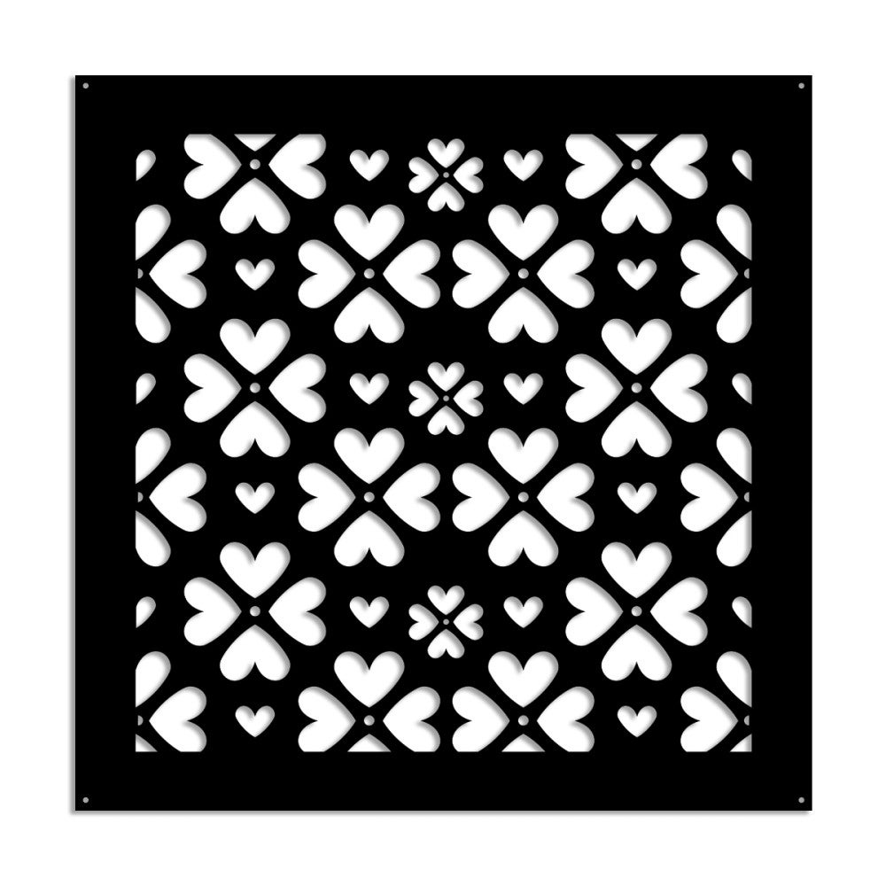 LOVE ME - Panel perforowany z PVC - Osłona przeciwsłoneczna - Rozmiar 48x48 cm - Grubość 1 cm - Kolor CZARNY