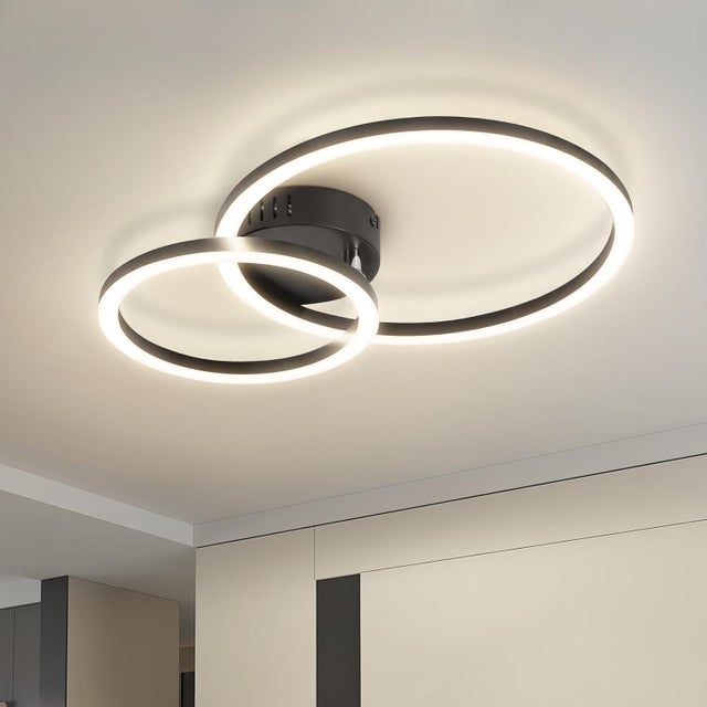 NETTLIFE 40 cm, 23 W, nowoczesna, czarna lampa sufitowa LED, 2-pierścieniowa, 4000 K, neutralna biel, lampa sufitowa do salonu, sypialni, kuchni