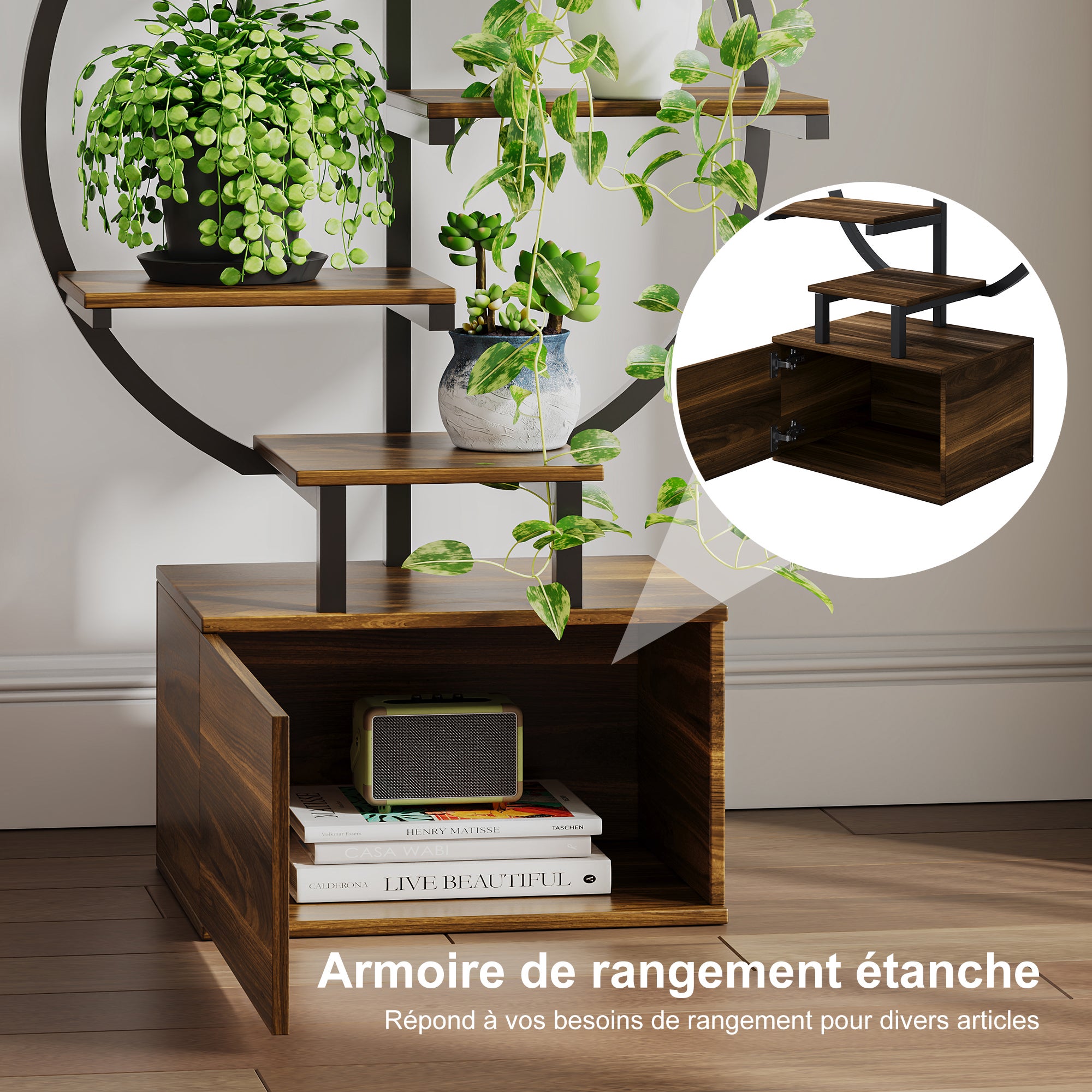 Support pour Plantes D'intérieur avec Lampes de Croissance, étagère à 6 Niveaux, 142 cm de Haut, en Métal, Dispositif de Rangement Anti-renversement - 5